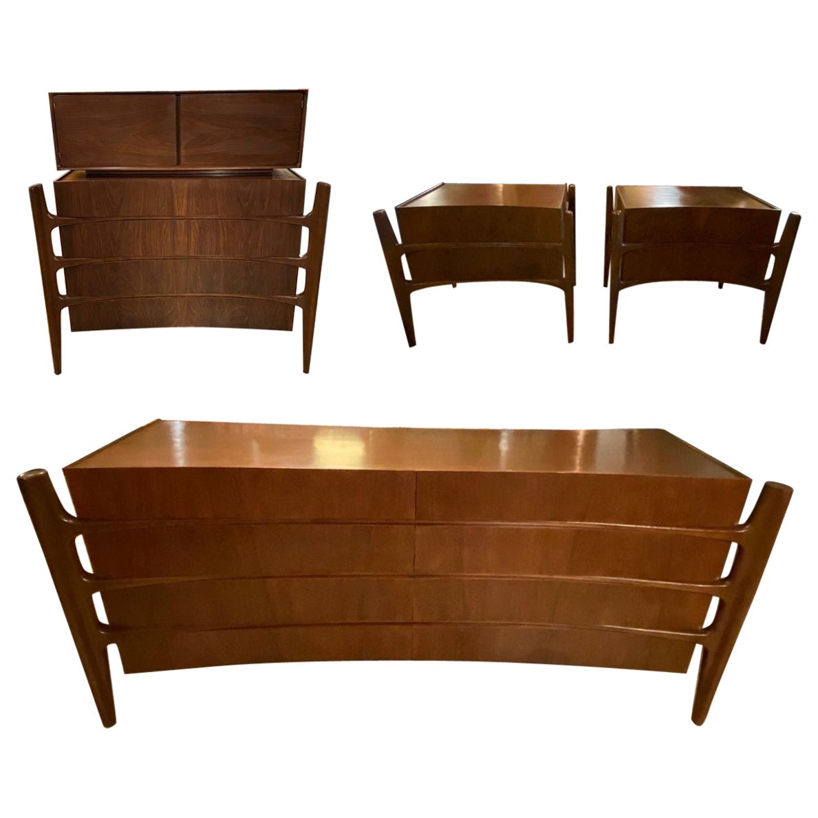 Scandinavian Mid-Century Modern Sculptural Bedroom Suite by William Hinn