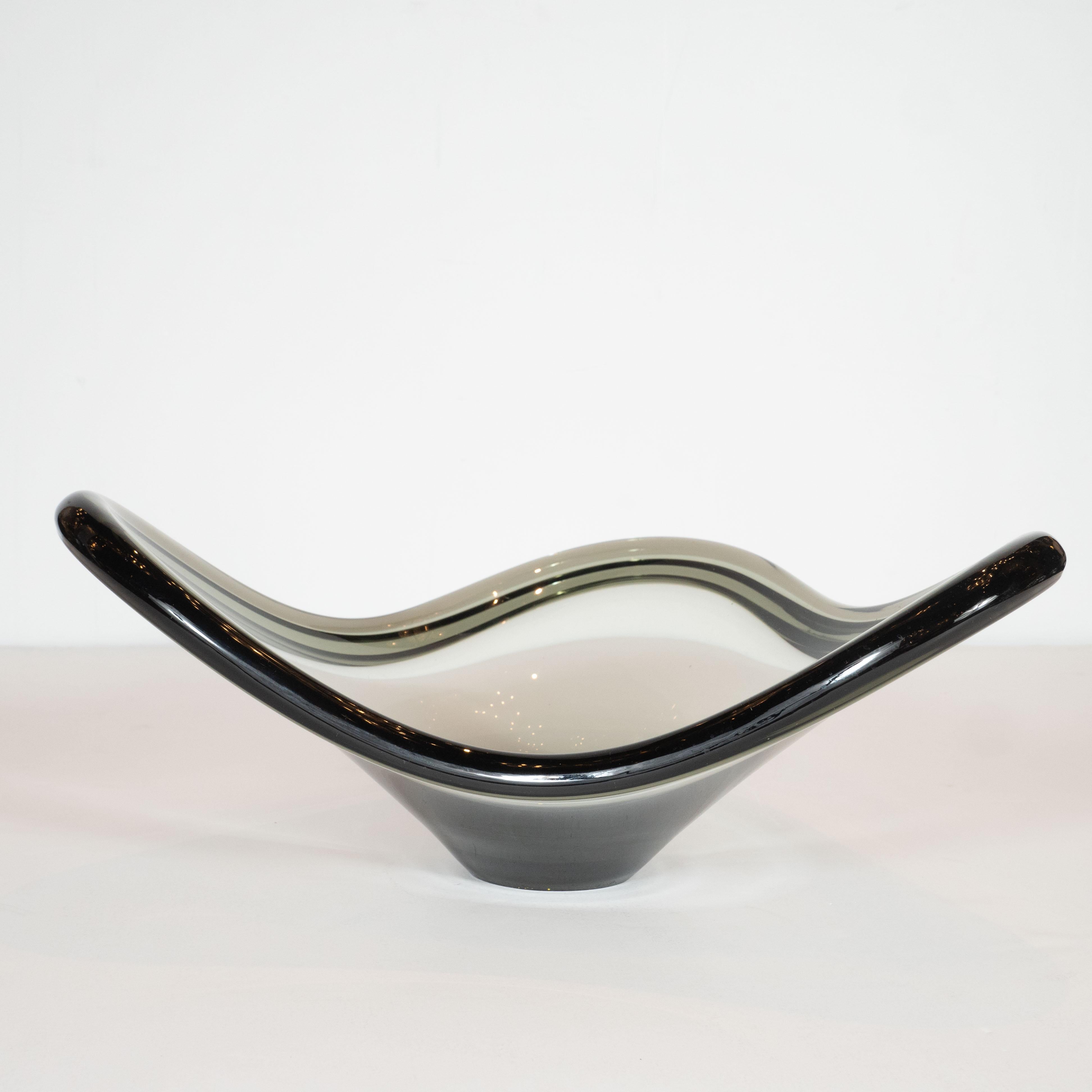 Scandinavian Mid-Century Modern Sculptural Smoked Hand Blown Bowl by Holmgaard In Excellent Condition In New York, NY