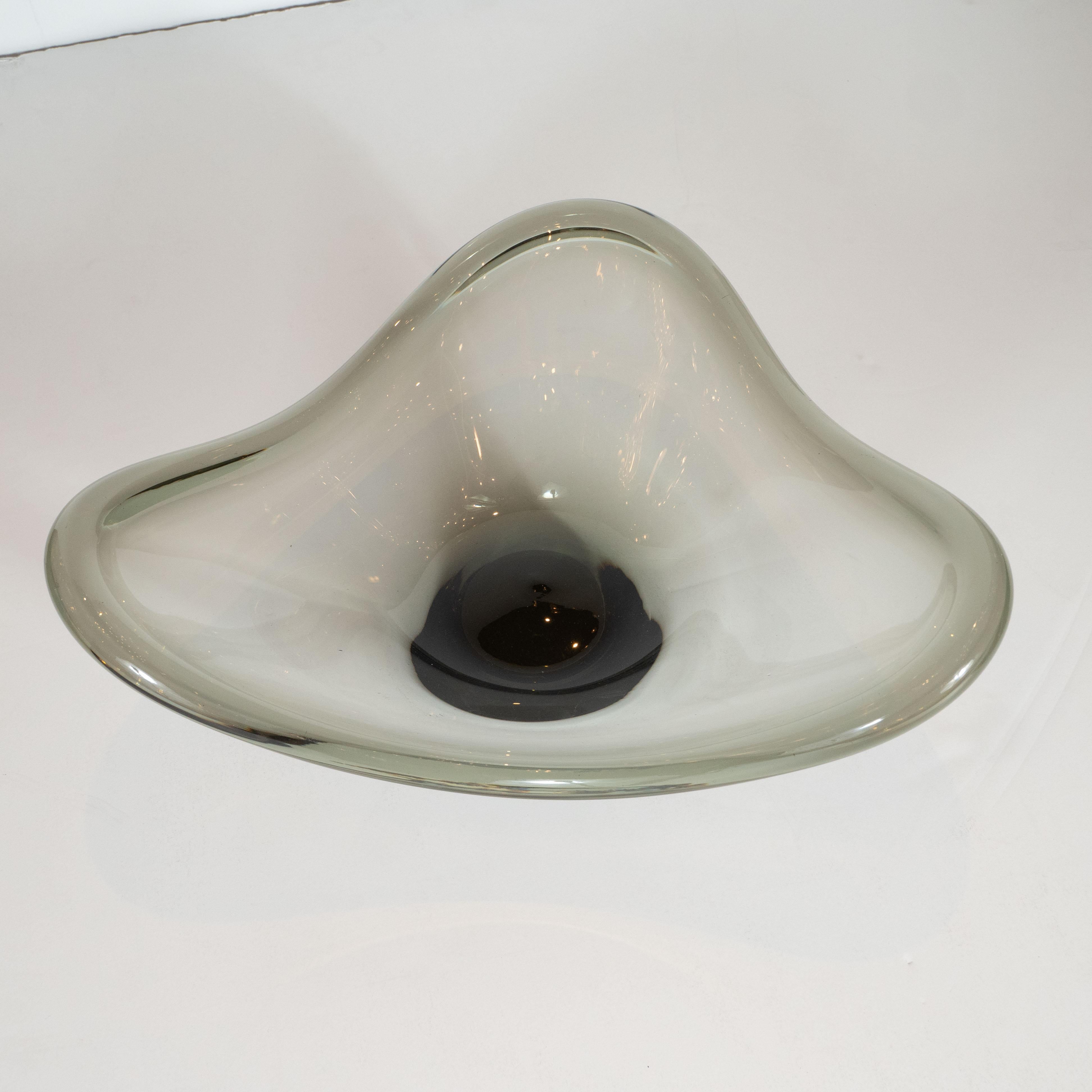 Mid-20th Century Scandinavian Mid-Century Modern Sculptural Smoked Hand Blown Bowl by Holmgaard