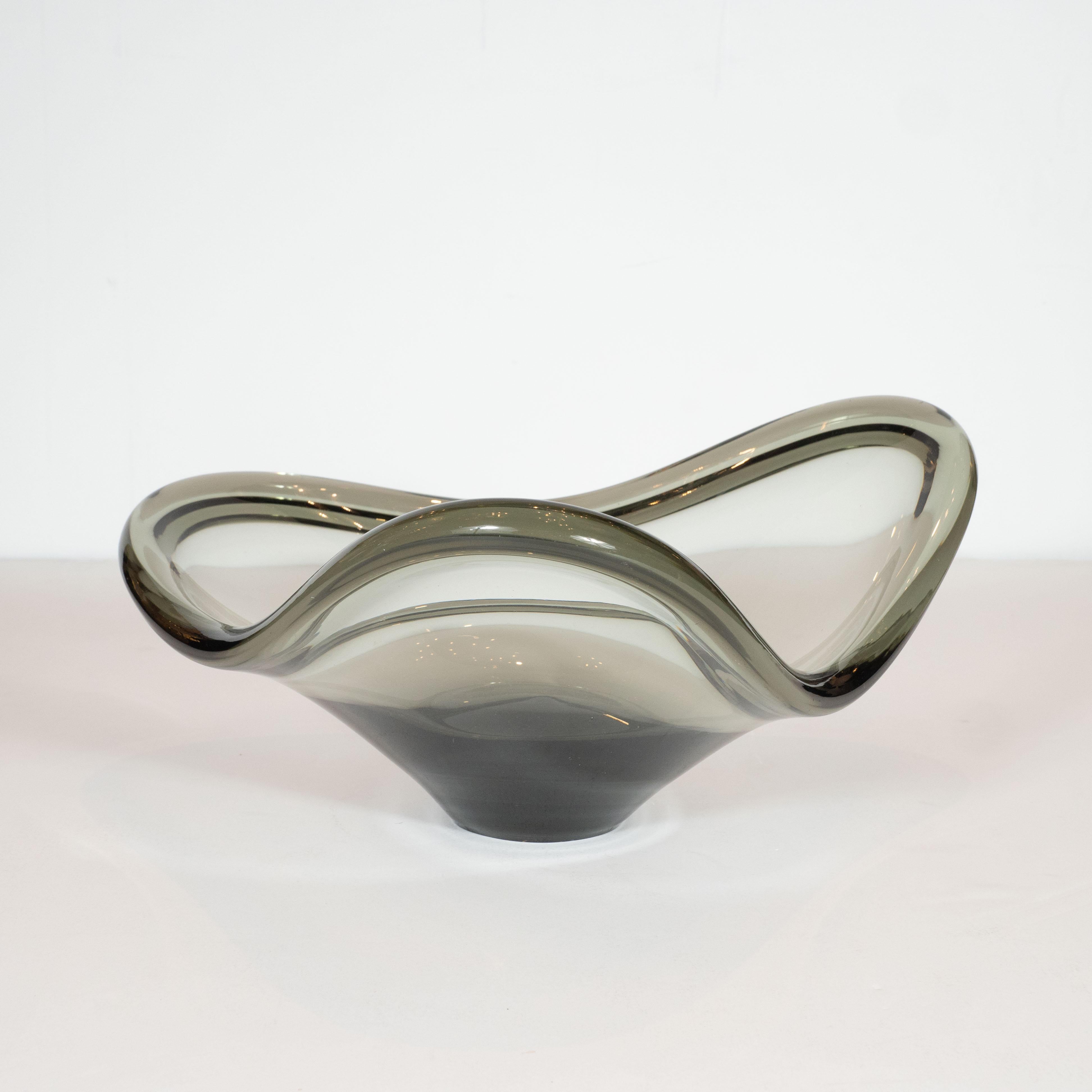 Glass Scandinavian Mid-Century Modern Sculptural Smoked Hand Blown Bowl by Holmgaard