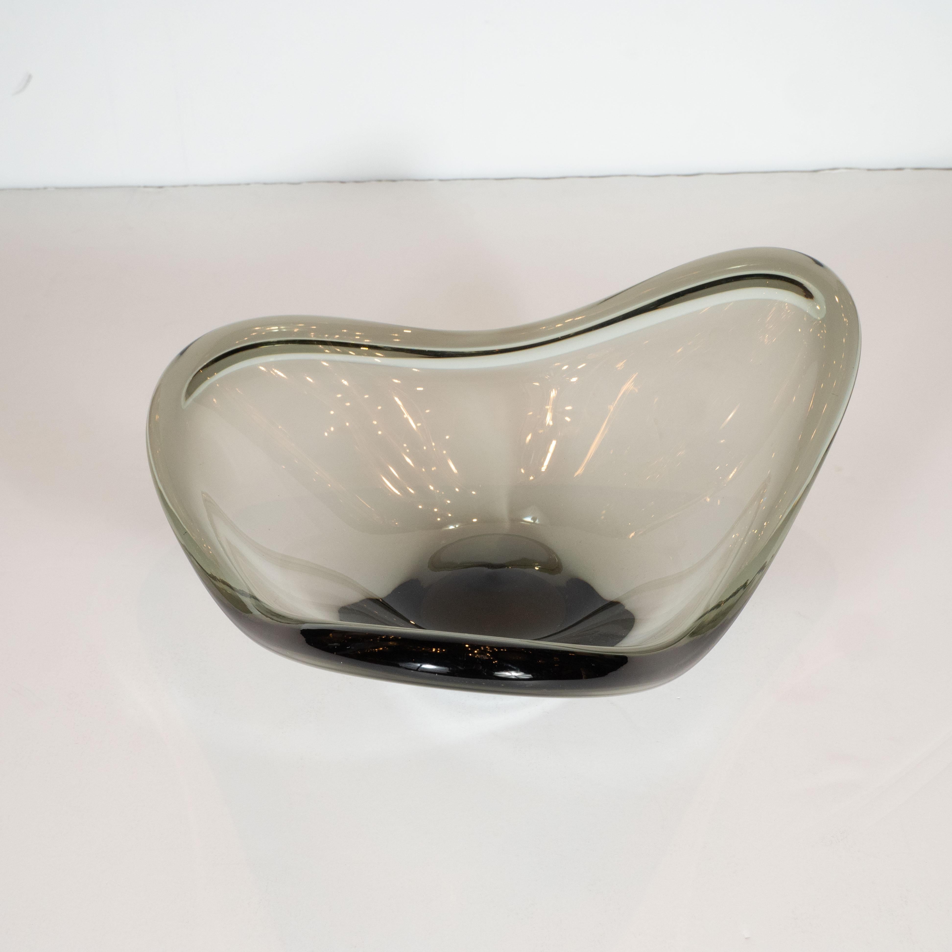 Scandinavian Mid-Century Modern Sculptural Smoked Hand Blown Bowl by Holmgaard 1