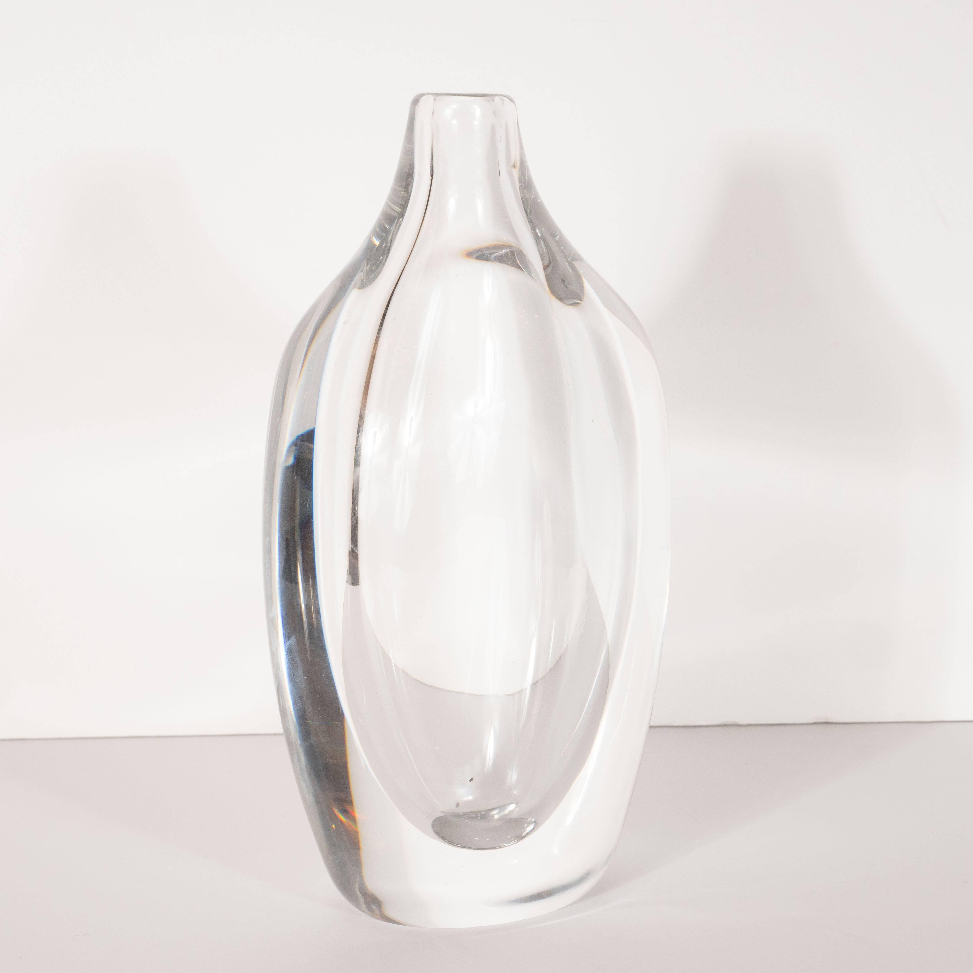 Swedish Scandinavian Mid-Century Modern Sculptural Translucent Glass Vase by Orrefors