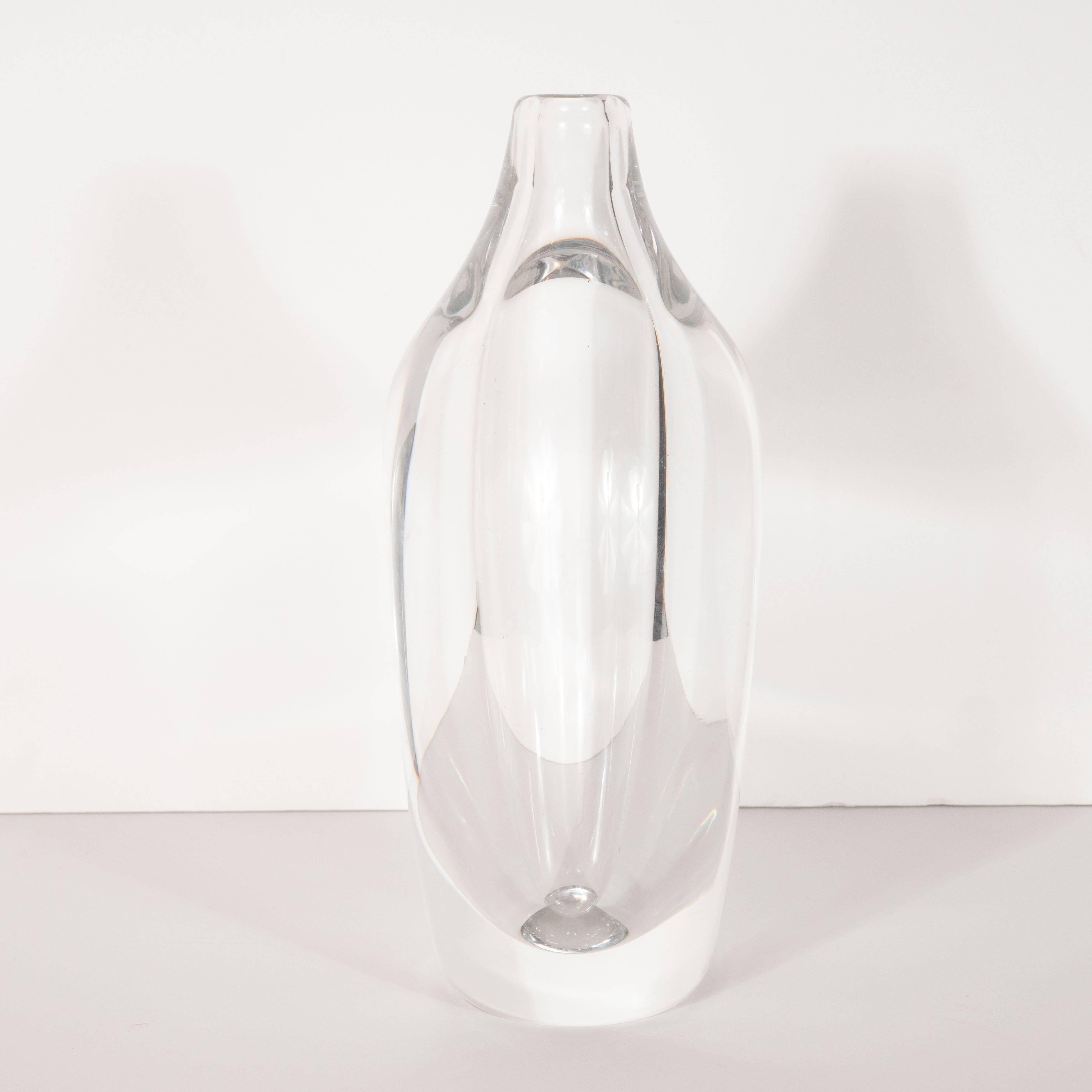 Scandinavian Mid-Century Modern Sculptural Translucent Glass Vase by Orrefors In Excellent Condition In New York, NY