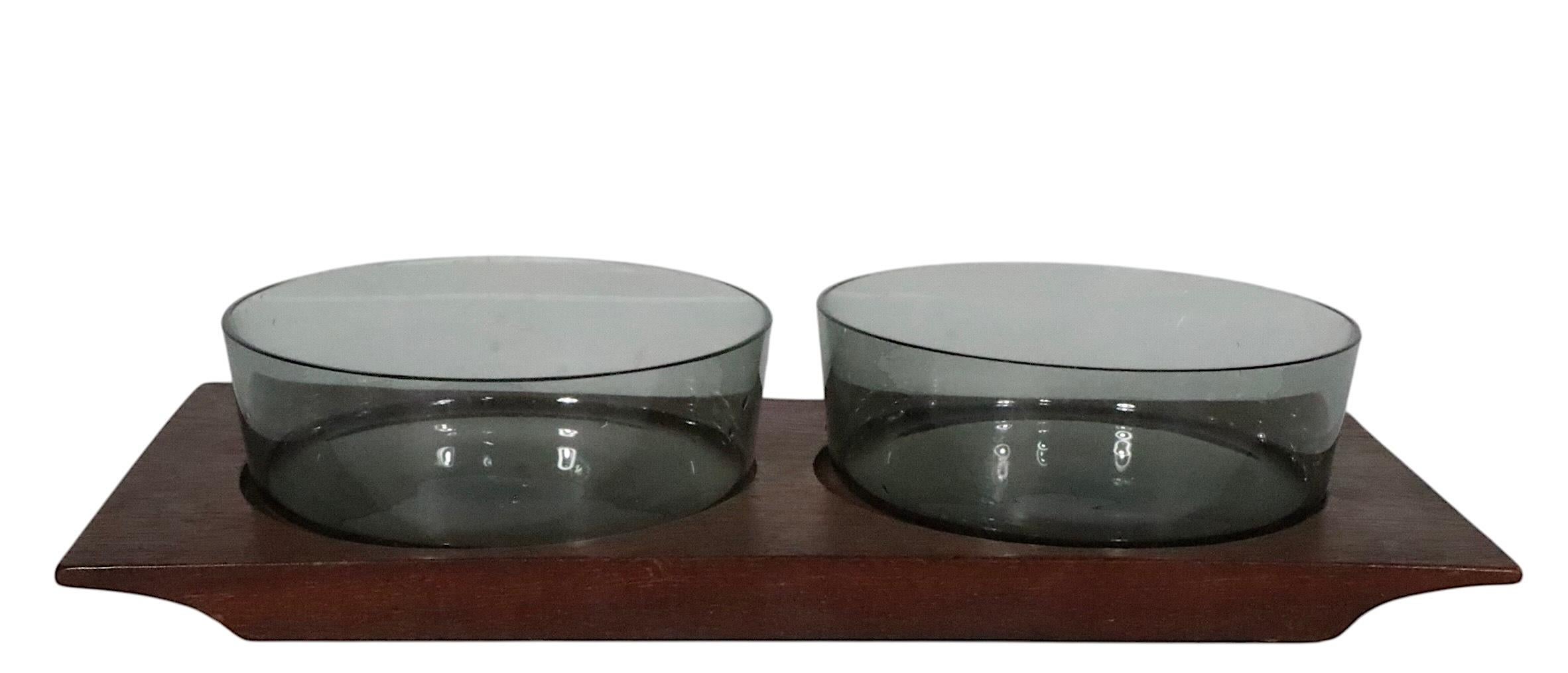 Smoked Glass Scandinavian Mid Century Modern Serving Set Nuutajarvi Notsjo Finland c 1950/60s For Sale
