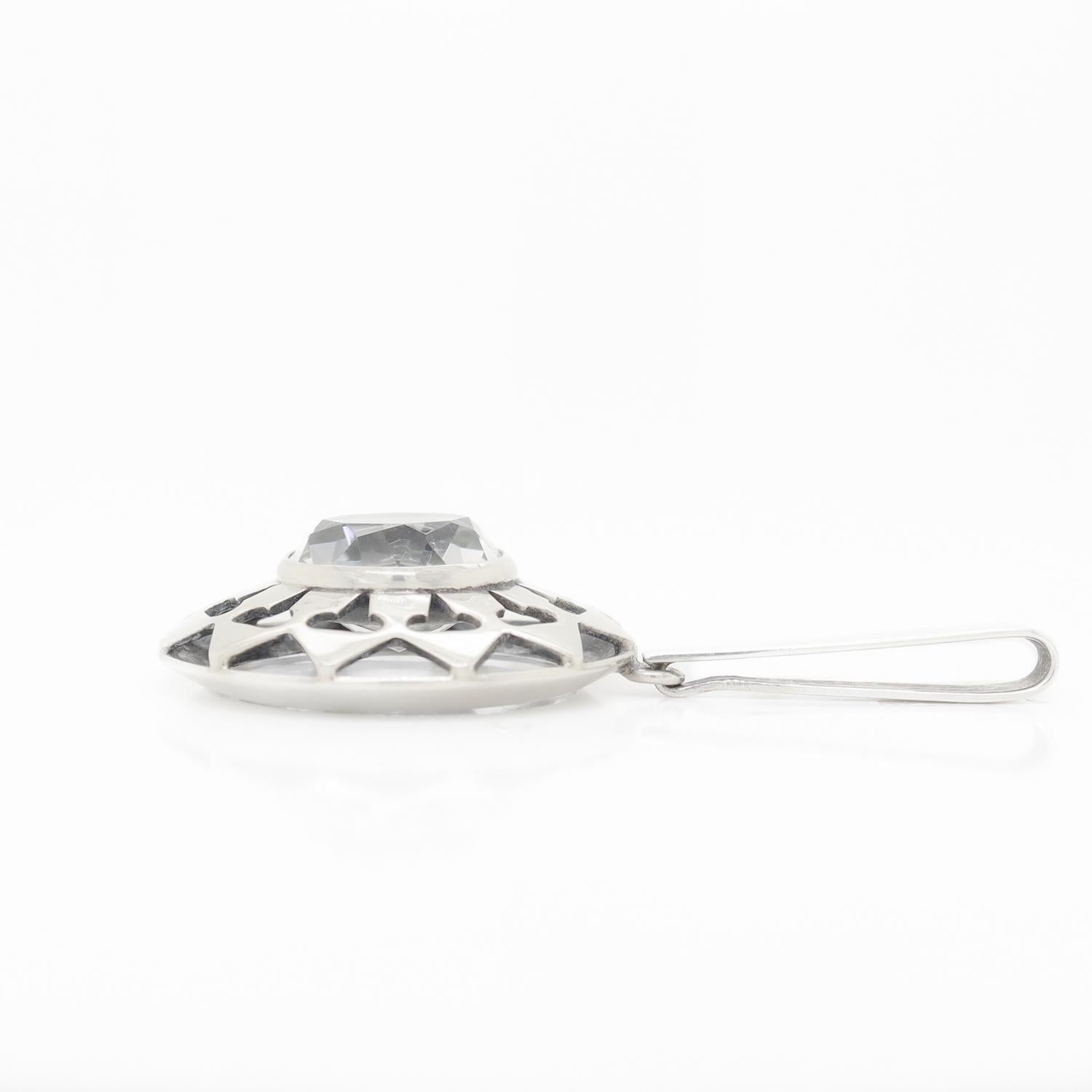 Scandinavian Mid-Century Modern Silver & Rock Crystal Pendant for a Necklace For Sale 6