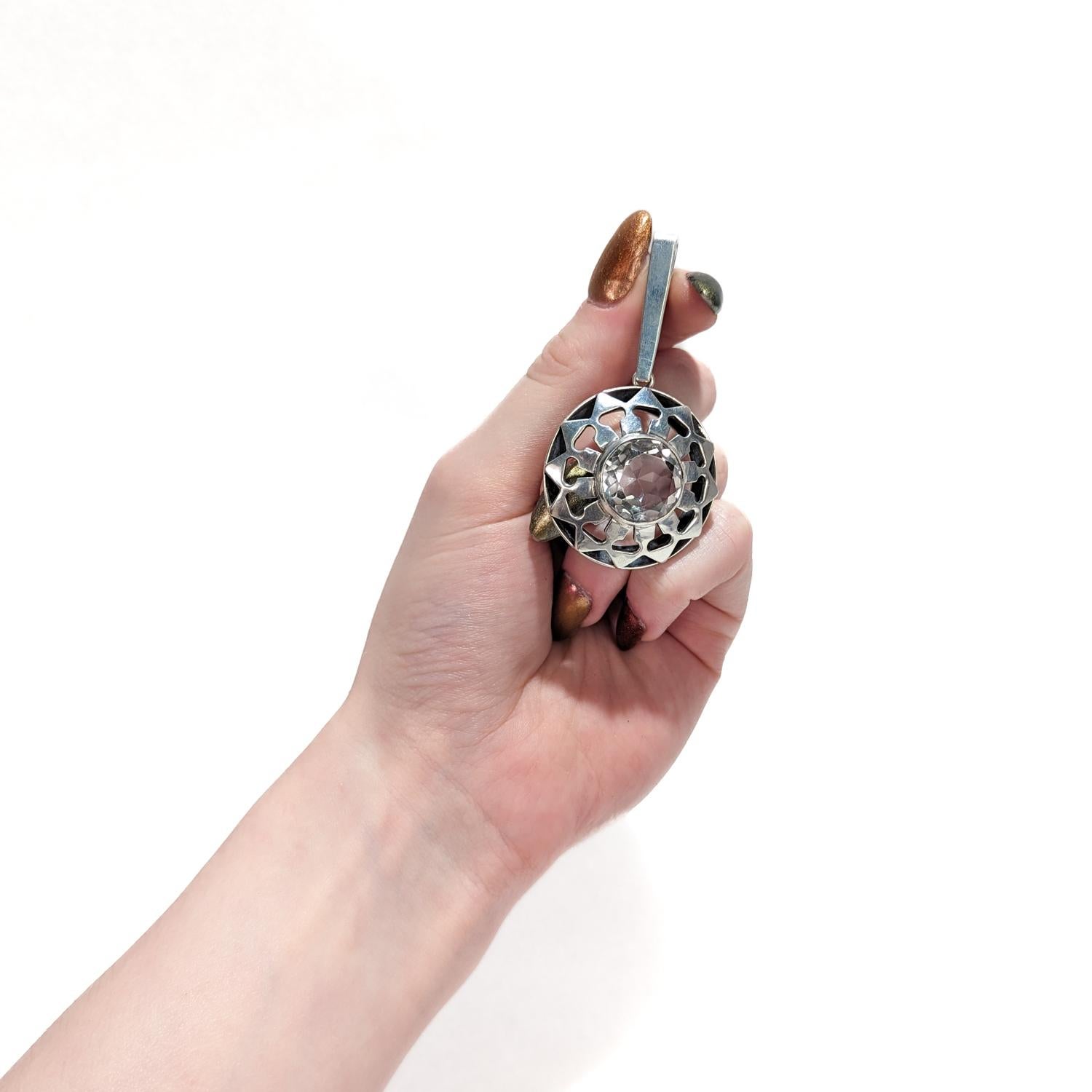 Scandinavian Mid-Century Modern Silver & Rock Crystal Pendant for a Necklace For Sale 8