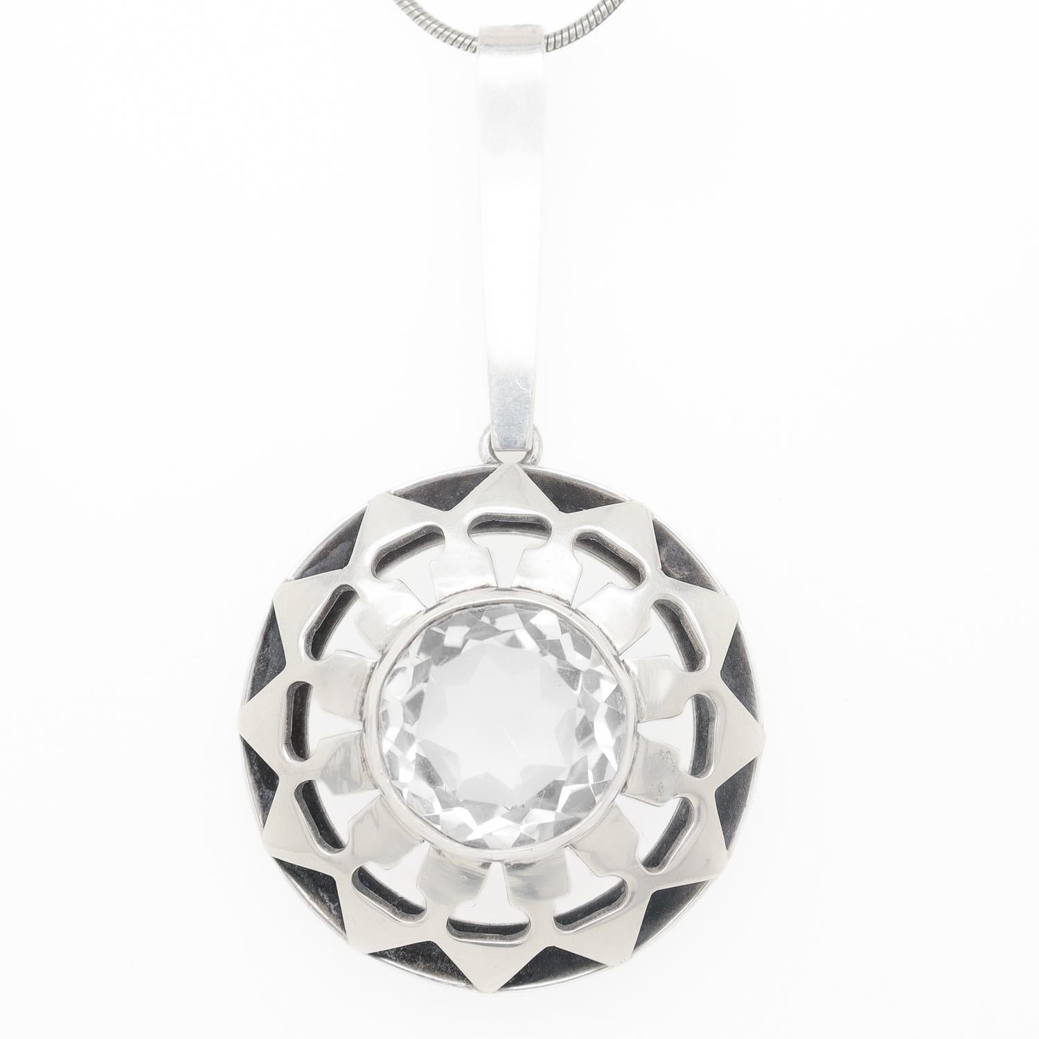 Scandinavian Mid-Century Modern Silver & Rock Crystal Pendant for a Necklace In Good Condition For Sale In Philadelphia, PA