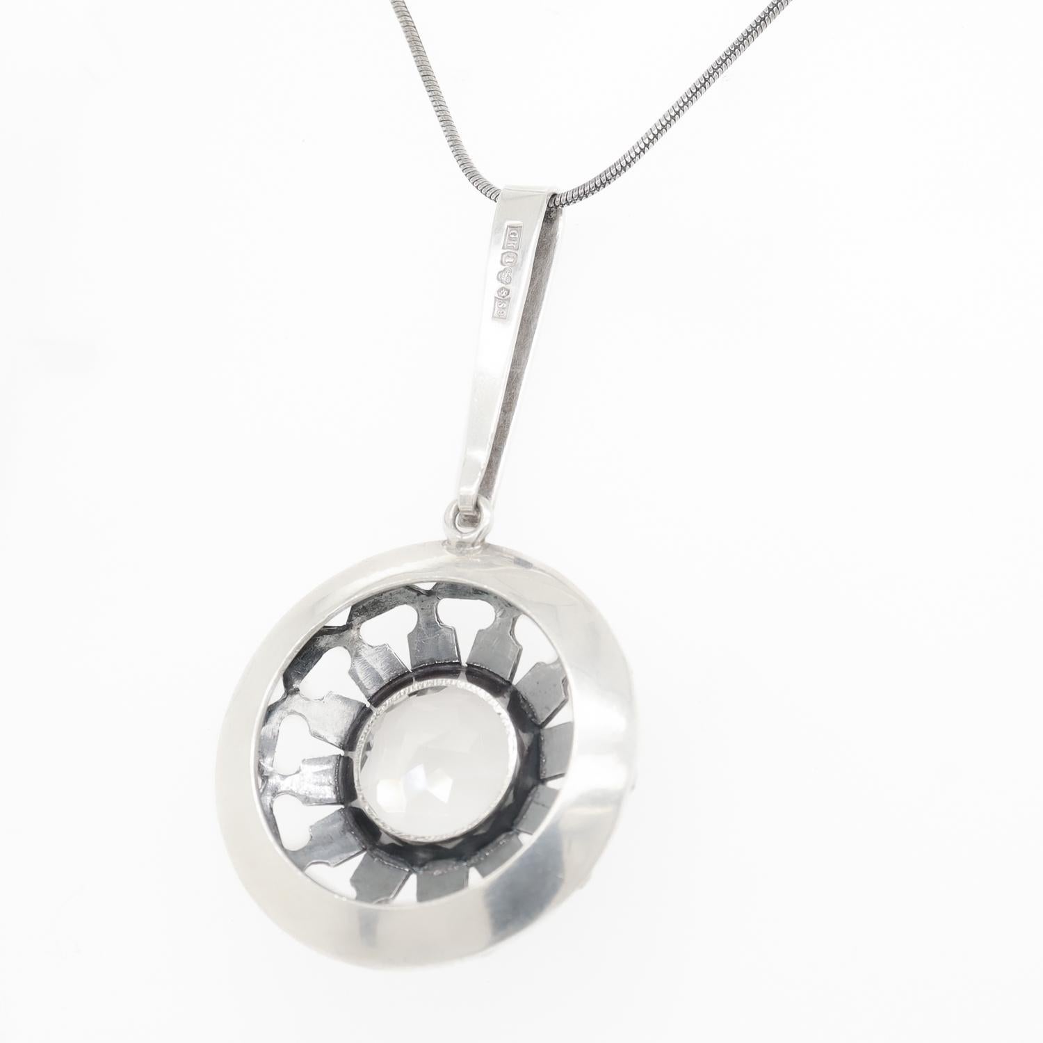 Scandinavian Mid-Century Modern Silver & Rock Crystal Pendant for a Necklace For Sale 2