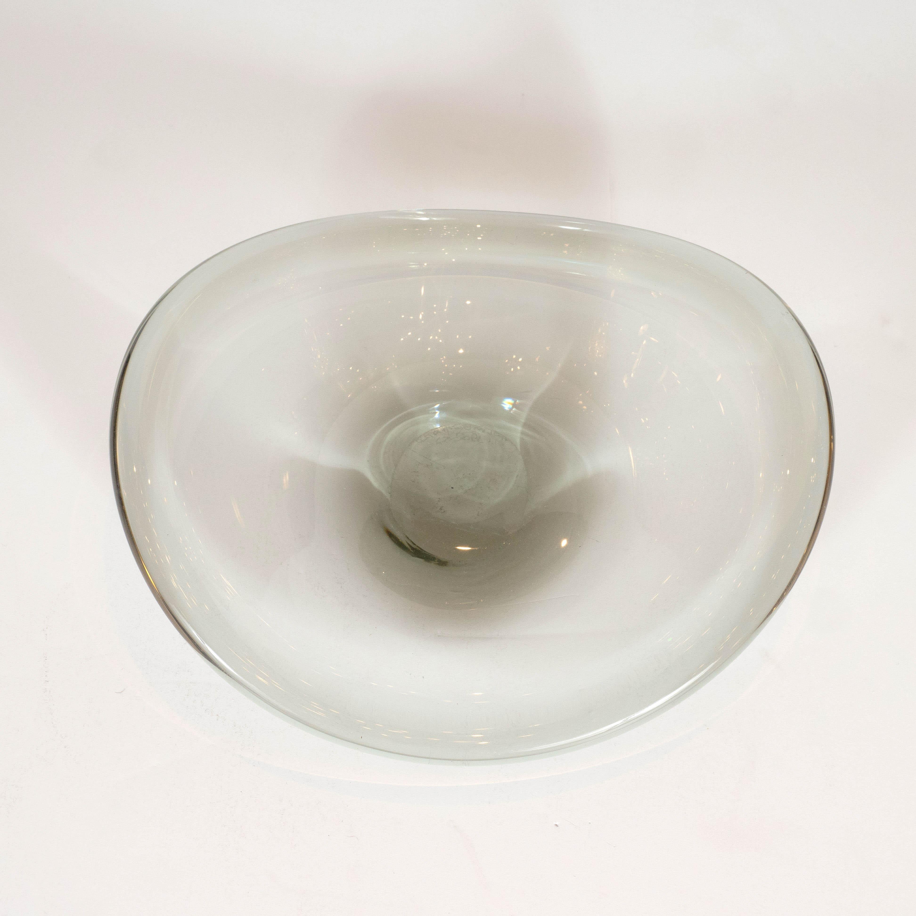 Scandinavian Mid-Century Modern Smoked Elliptical Bowl Signed by Holmgaard In Excellent Condition In New York, NY