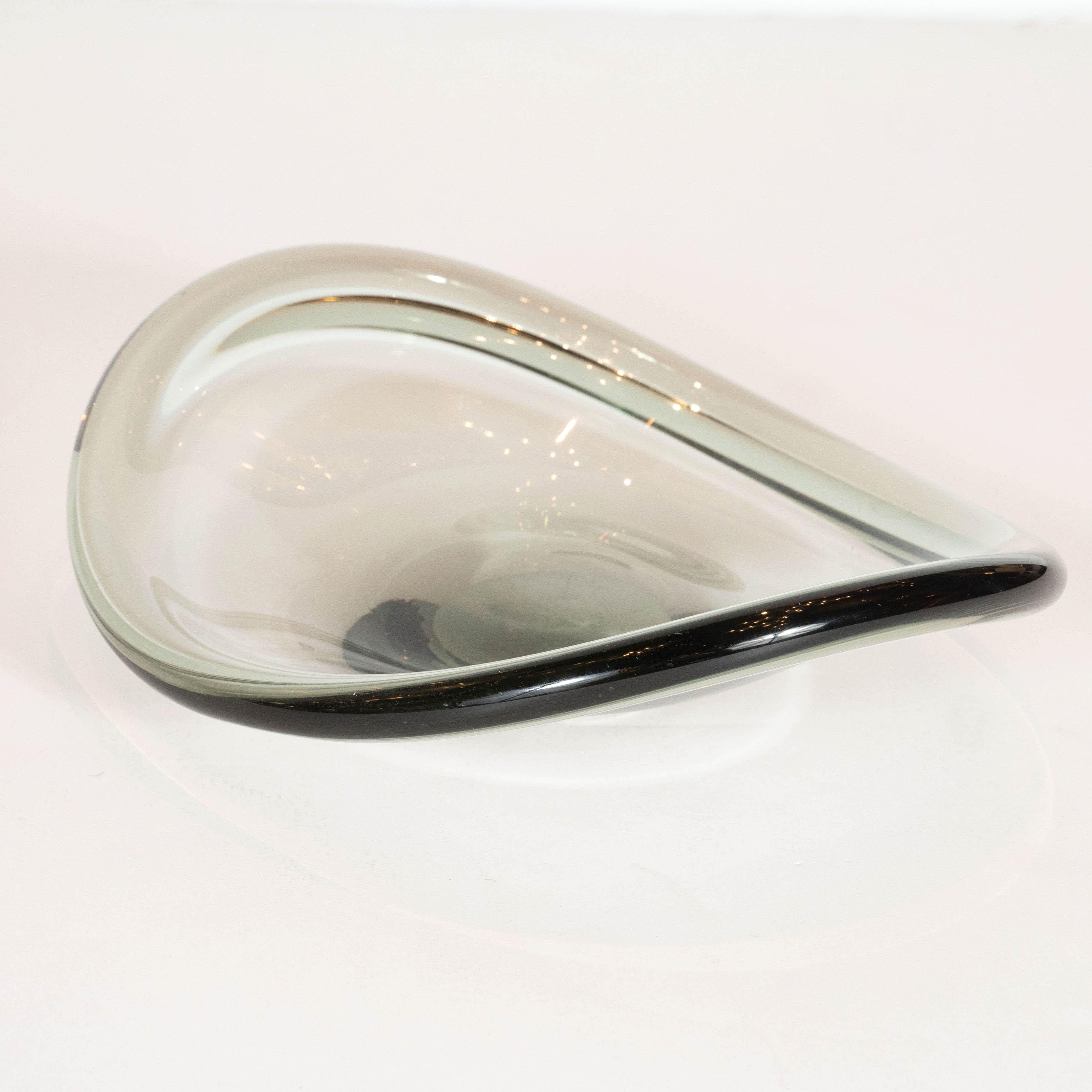 Blown Glass Scandinavian Mid-Century Modern Smoked Elliptical Bowl Signed by Holmgaard