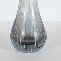 Scandinavian Mid-Century Modern Smoked Translucent Glass Striated Tear Drop Vase