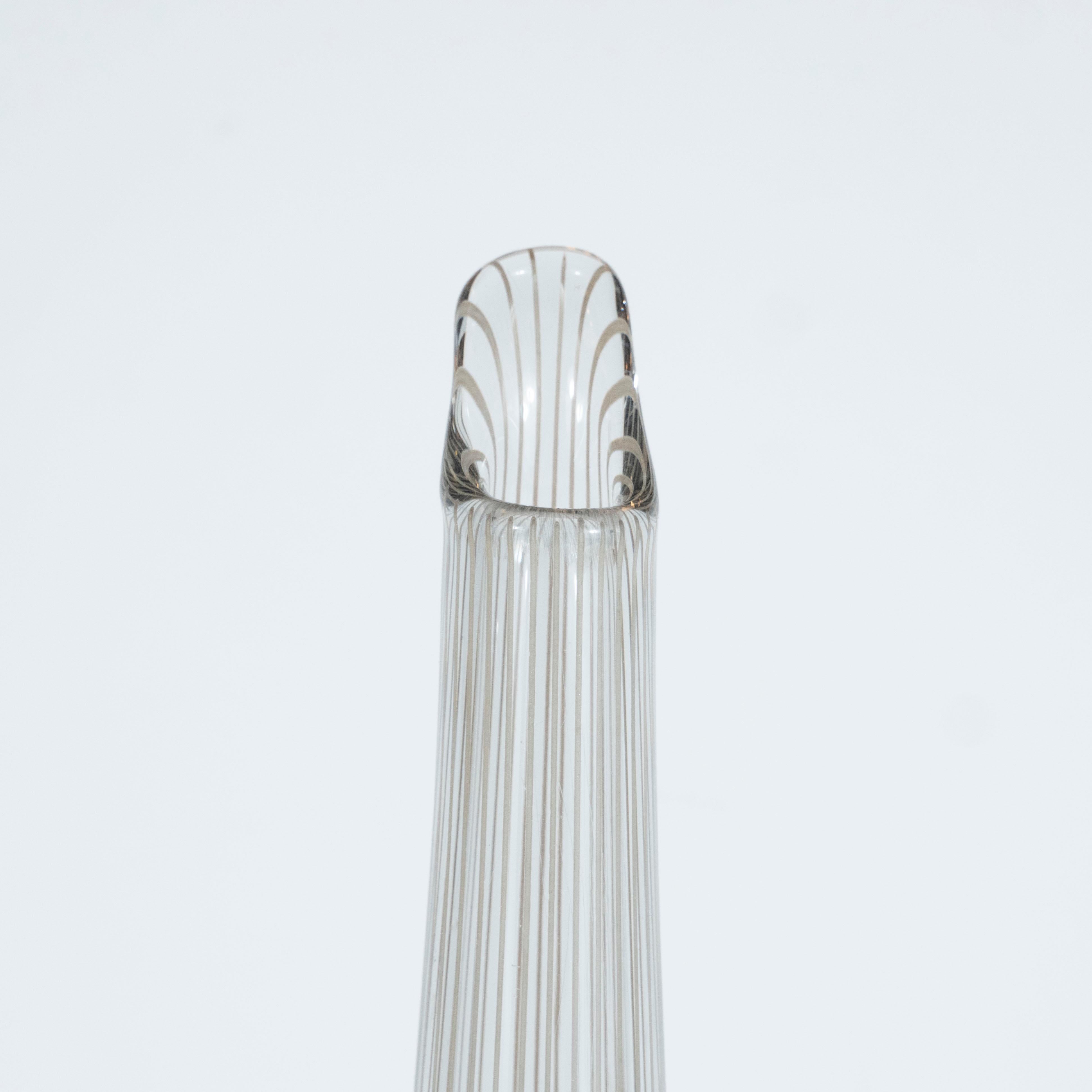 Swedish Scandinavian Mid-Century Modern Smoked Translucent Glass Striated Tear Drop Vase