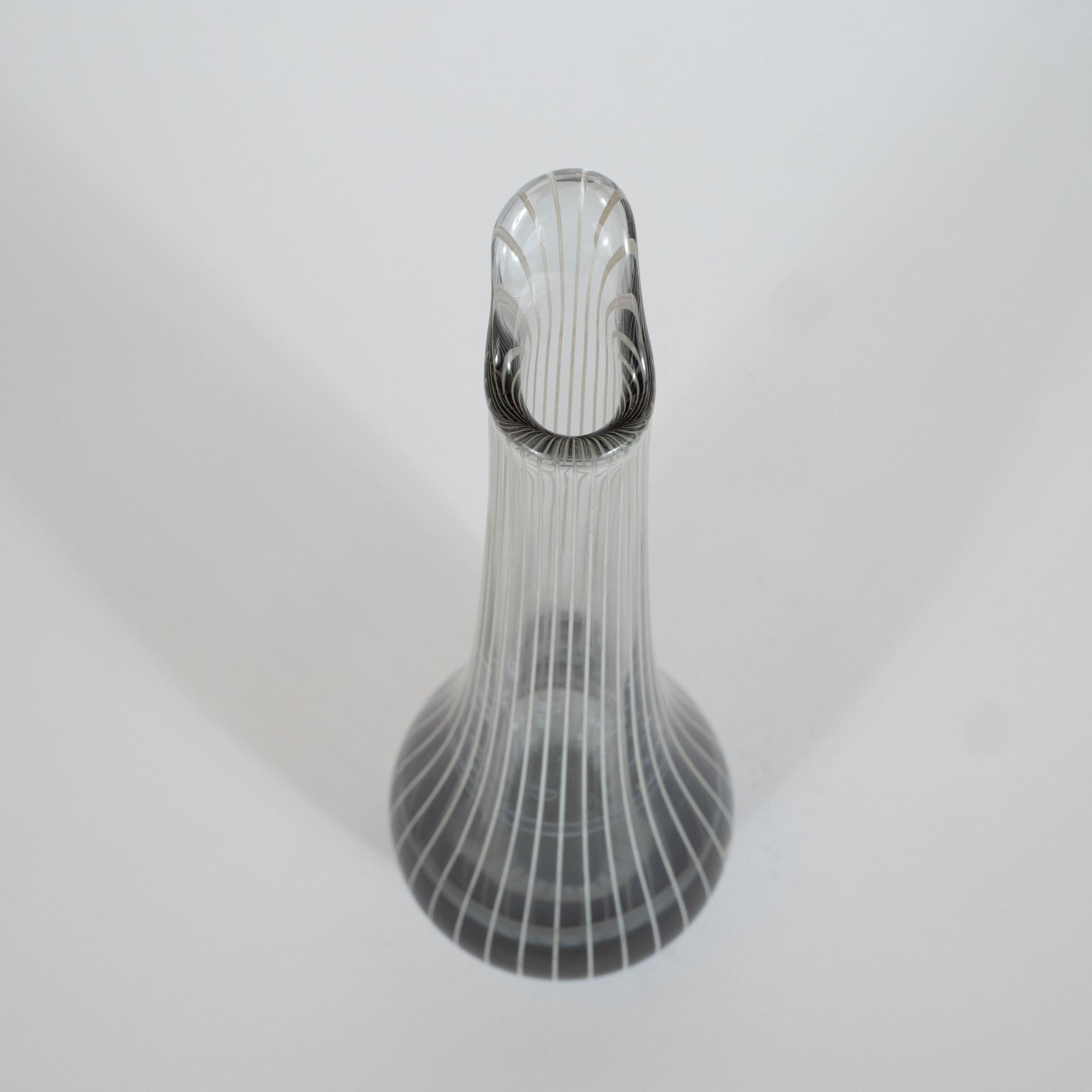 Scandinavian Mid-Century Modern Smoked Translucent Glass Striated Tear Drop Vase In Good Condition In New York, NY
