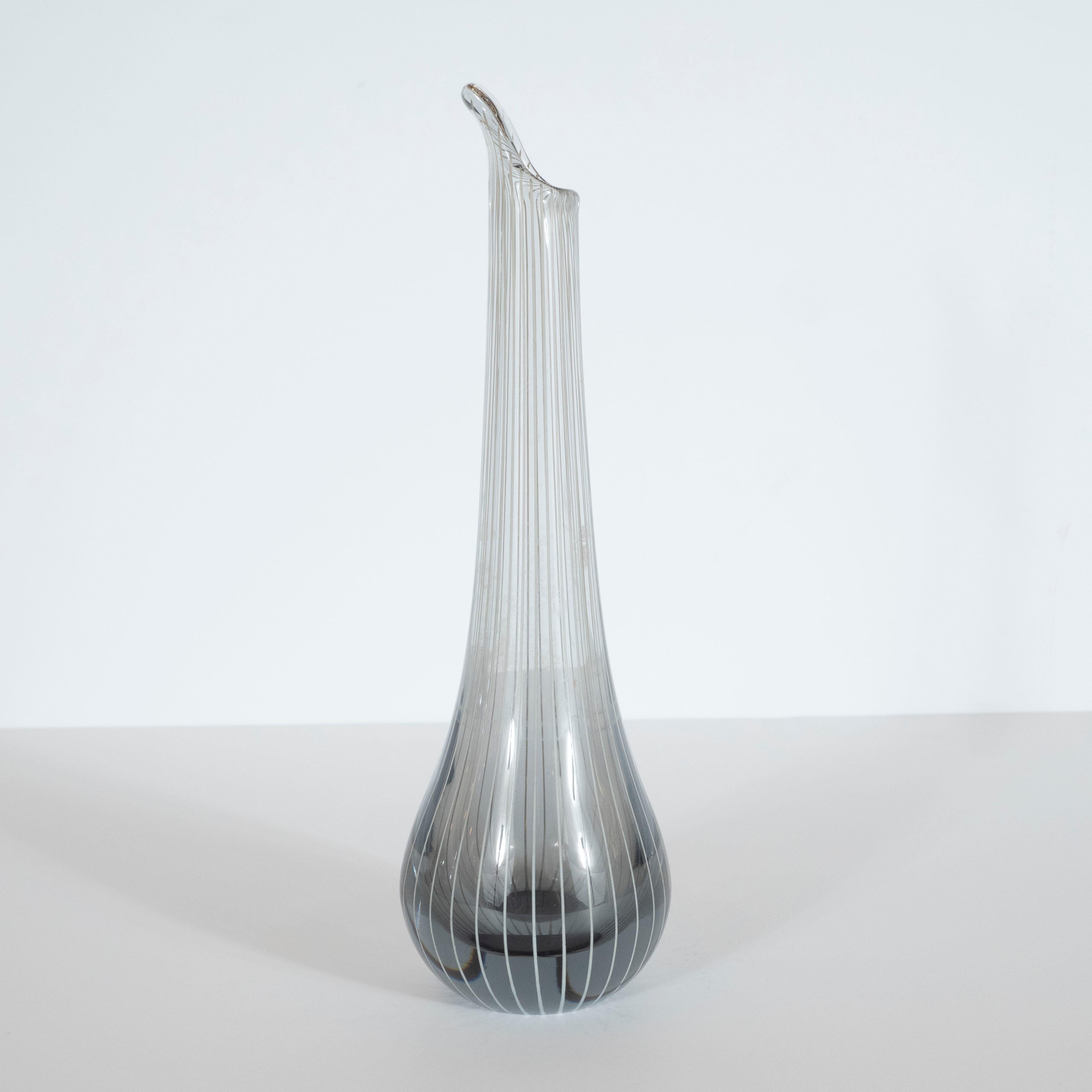 Mid-20th Century Scandinavian Mid-Century Modern Smoked Translucent Glass Striated Tear Drop Vase