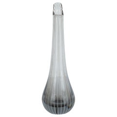 Scandinavian Mid-Century Modern Smoked Translucent Glass Striated Tear Drop Vase
