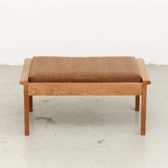 Scandinavian Mid-Century Modern Stool in Wood and Brown Fabric, circa 1960