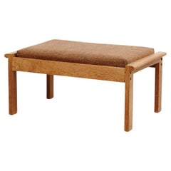 Scandinavian Mid-Century Modern Stool in Wood and Brown Fabric, circa 1960