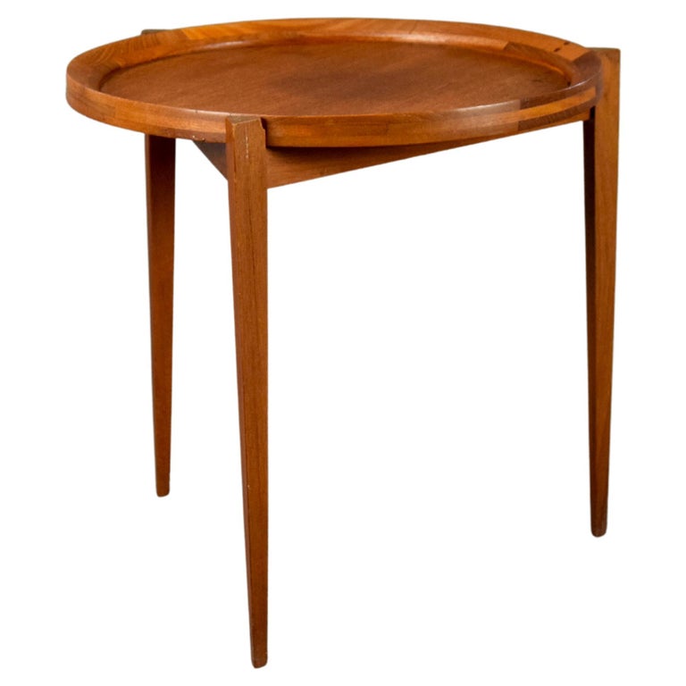 Scandinavian MidCentury Modern Teak Side Table with Portable Tray at