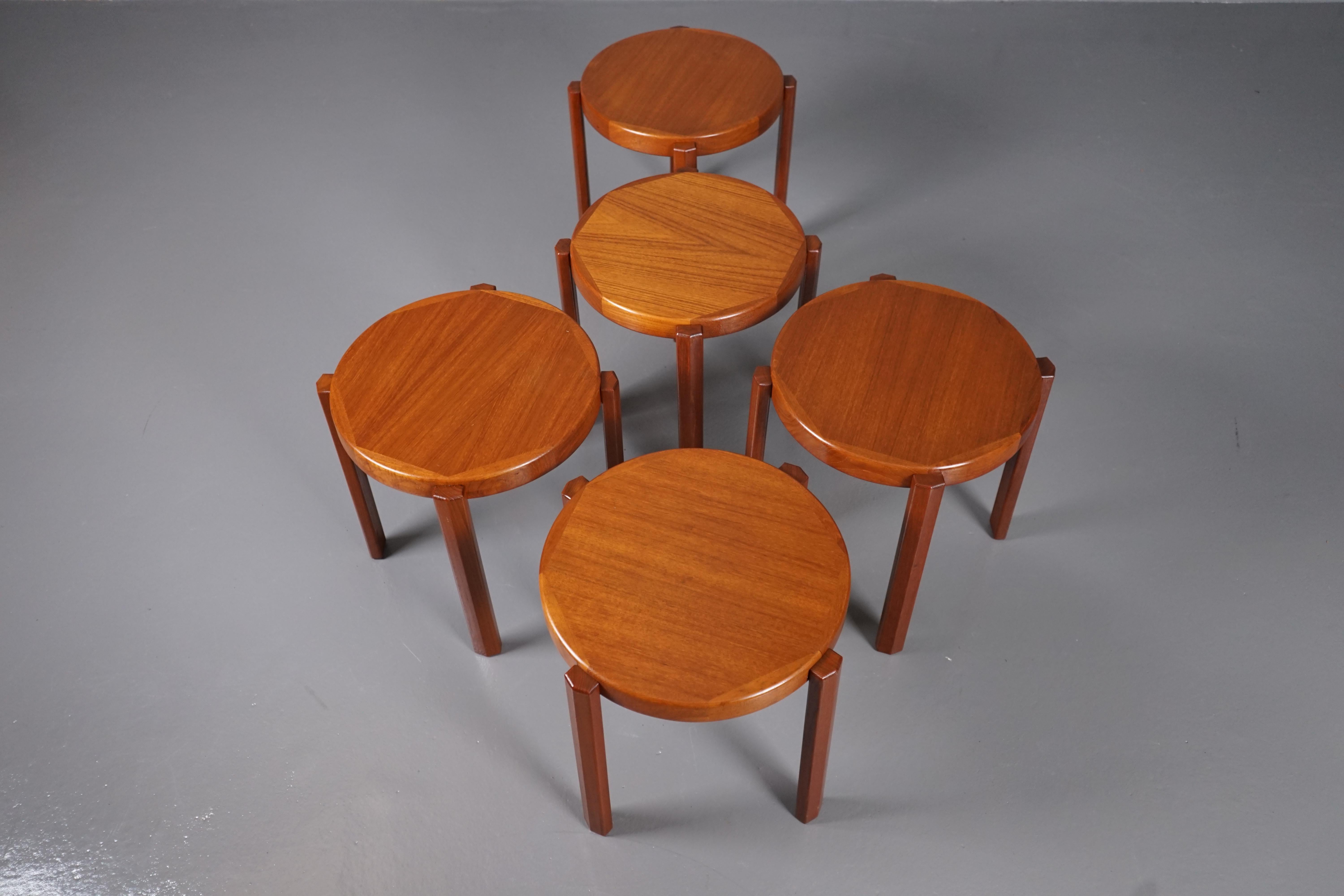 Danish Scandinavian Mid-Century Modern Teak Tables by Mobelfabrikken Toften, Set of 5