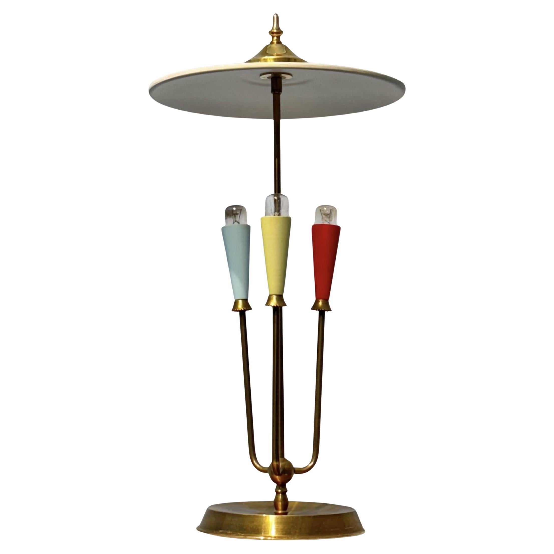 Scandinavian mid-century modernist table lamp, brass & steel, Denmark, 1950s