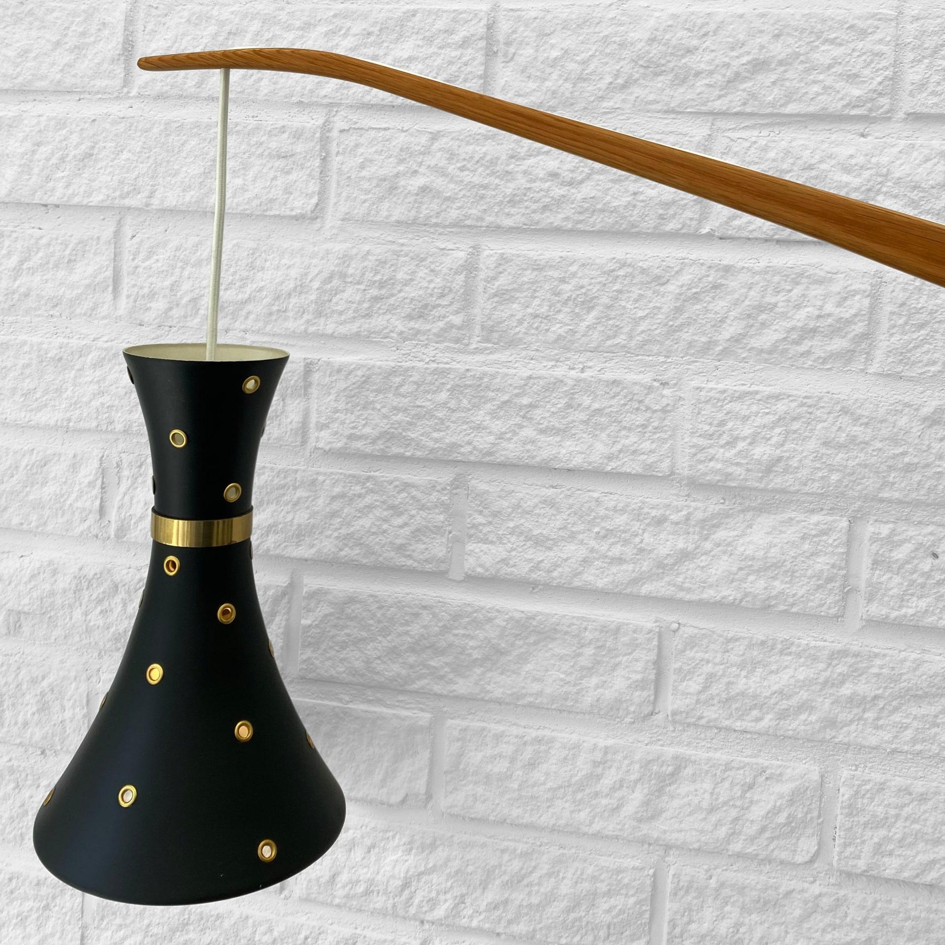 Mid-20th Century Scandinavian mid-century modernist wall lamp, oak and metal, Sweden, 1950s For Sale