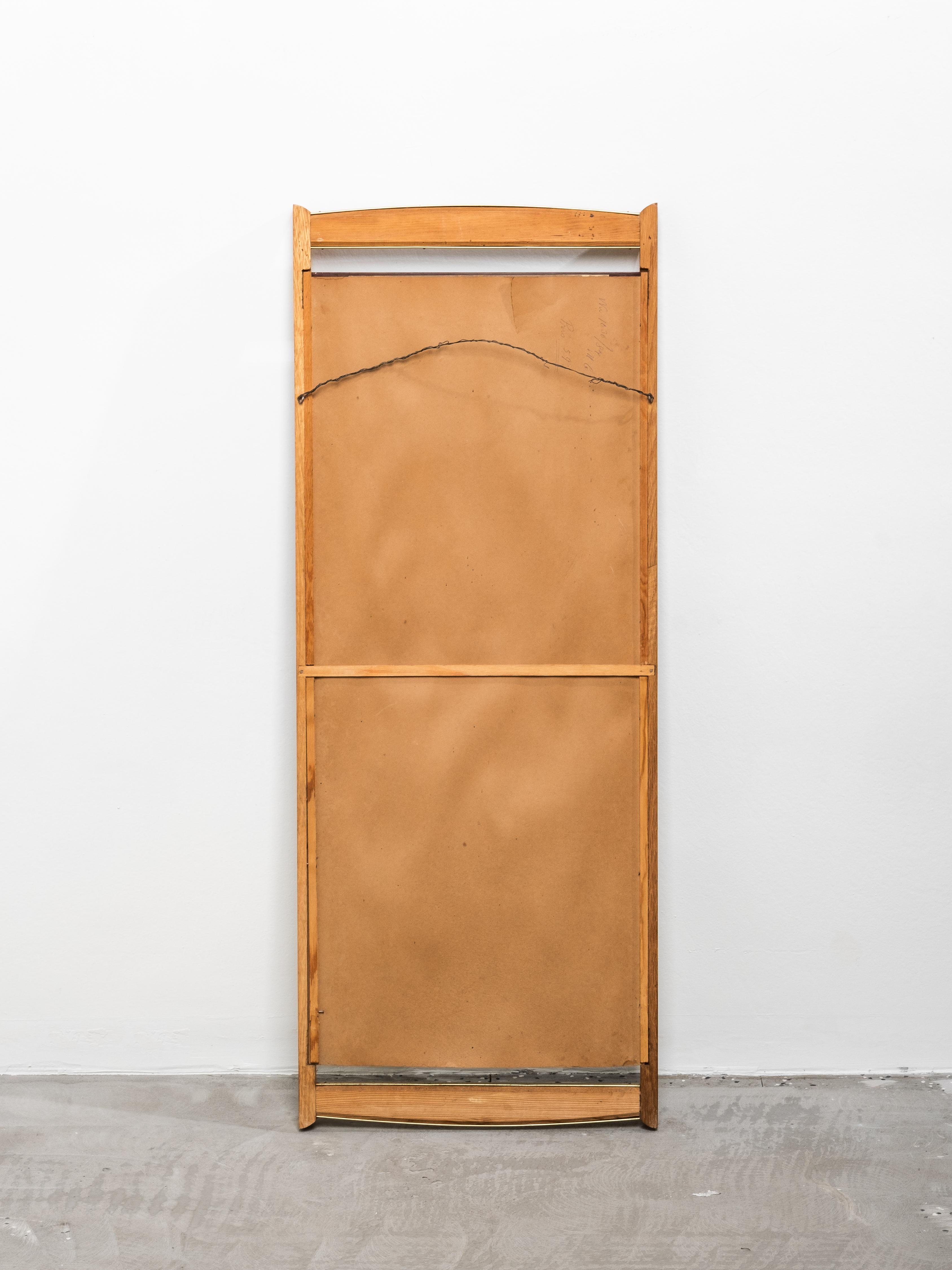Miroir mural scandinave du milieu du siècle en chêne, laiton et rotin, années 1950 en vente 3
