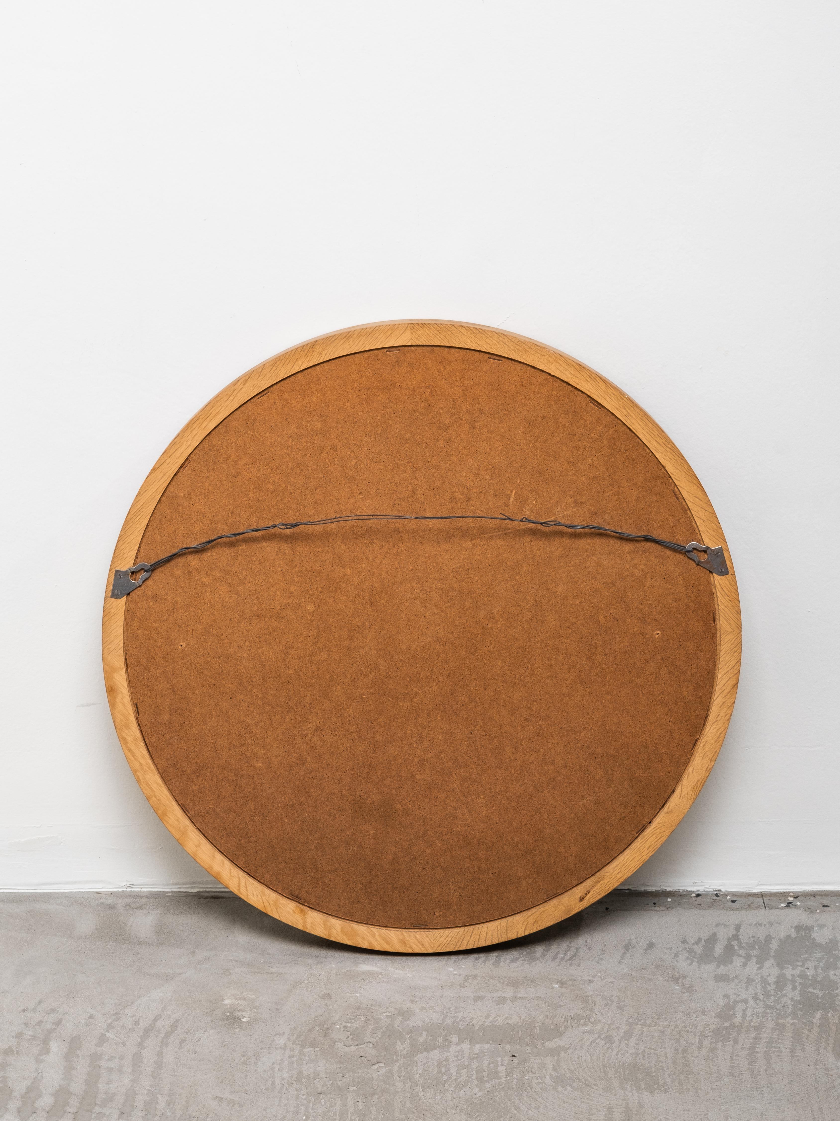 Scandinavian Mid-Century Oak Framed Round Wall Mirror, 1960s en venta 5