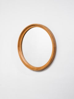 Scandinavian Mid-Century Oak Framed Round Wall Mirror, 1960s