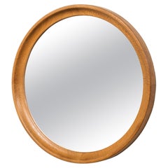 Scandinavian Mid-Century Oak Framed Round Wall Mirror, 1960s