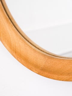 Scandinavian Midcentury Oak Framed Round Wall Mirror