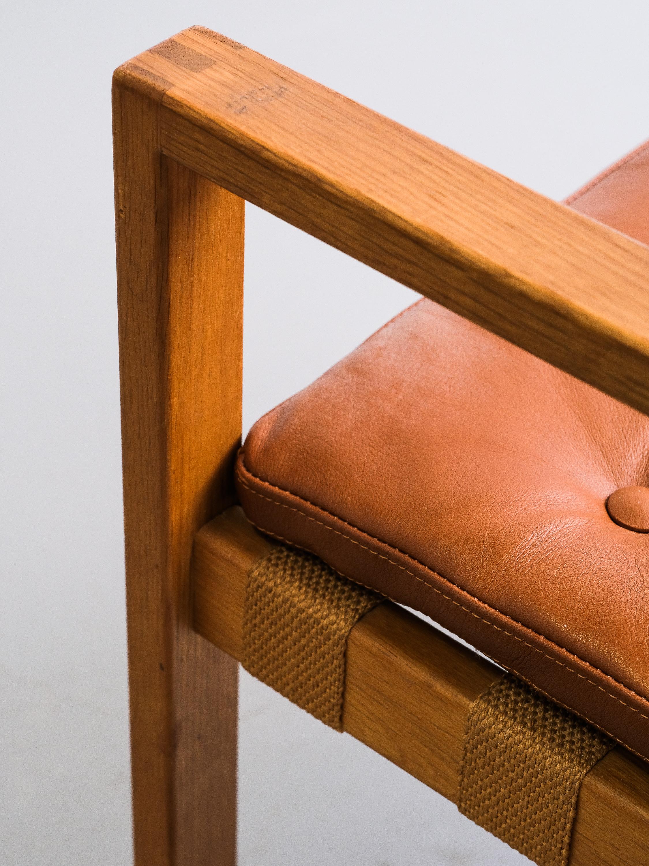 Mid-20th Century Scandinavian Mid-Century Oak Stool with Cognac Leather Cushion