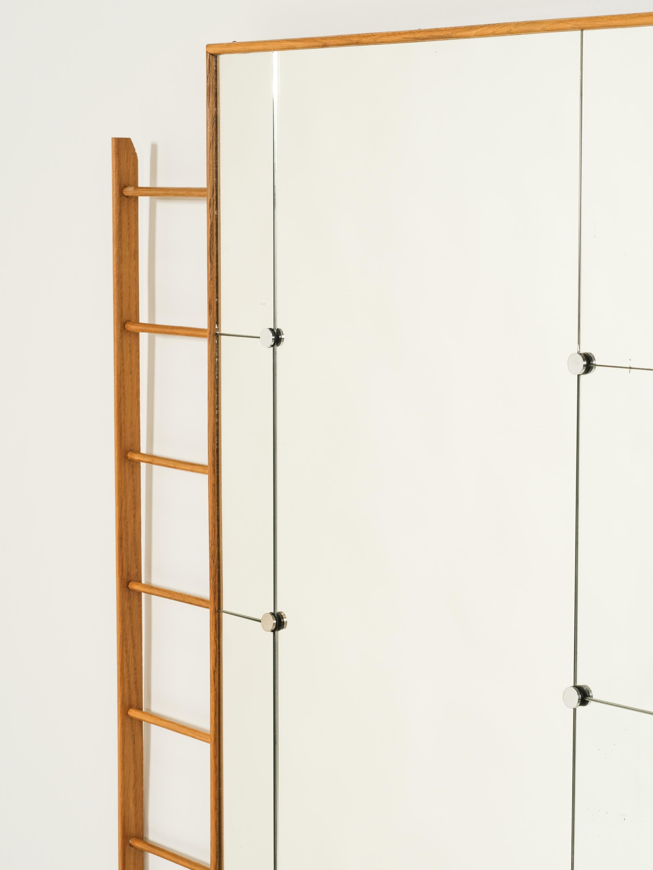 Scandinavian Modern Scandinavian Mid-Century Oak Wall Mirror with Glass Shelf For Sale