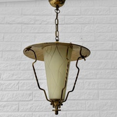 Scandinavian mid century pendant lamp, brass and glass, Sweden, 1950s