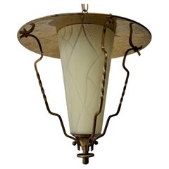 Scandinavian mid century pendant lamp, brass and glass, Sweden, 1950s