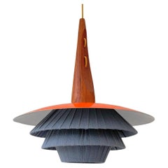 Scandinavian mid century pendant lamp, teak and metal, Sweden, 1950s