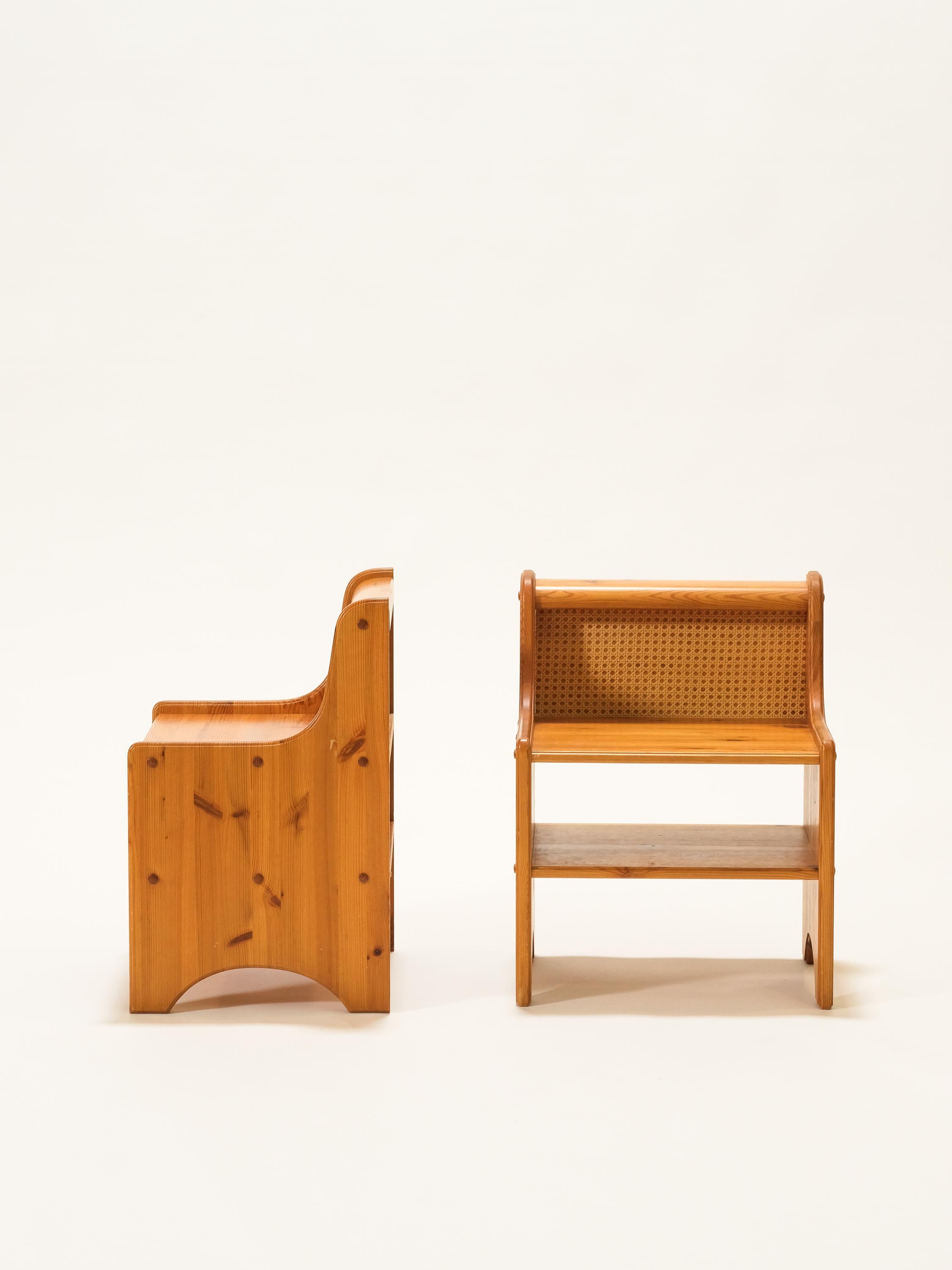 Scandinavian Mid-Century Pine & Rattan Bedside Tables, Set of 2 For Sale 6