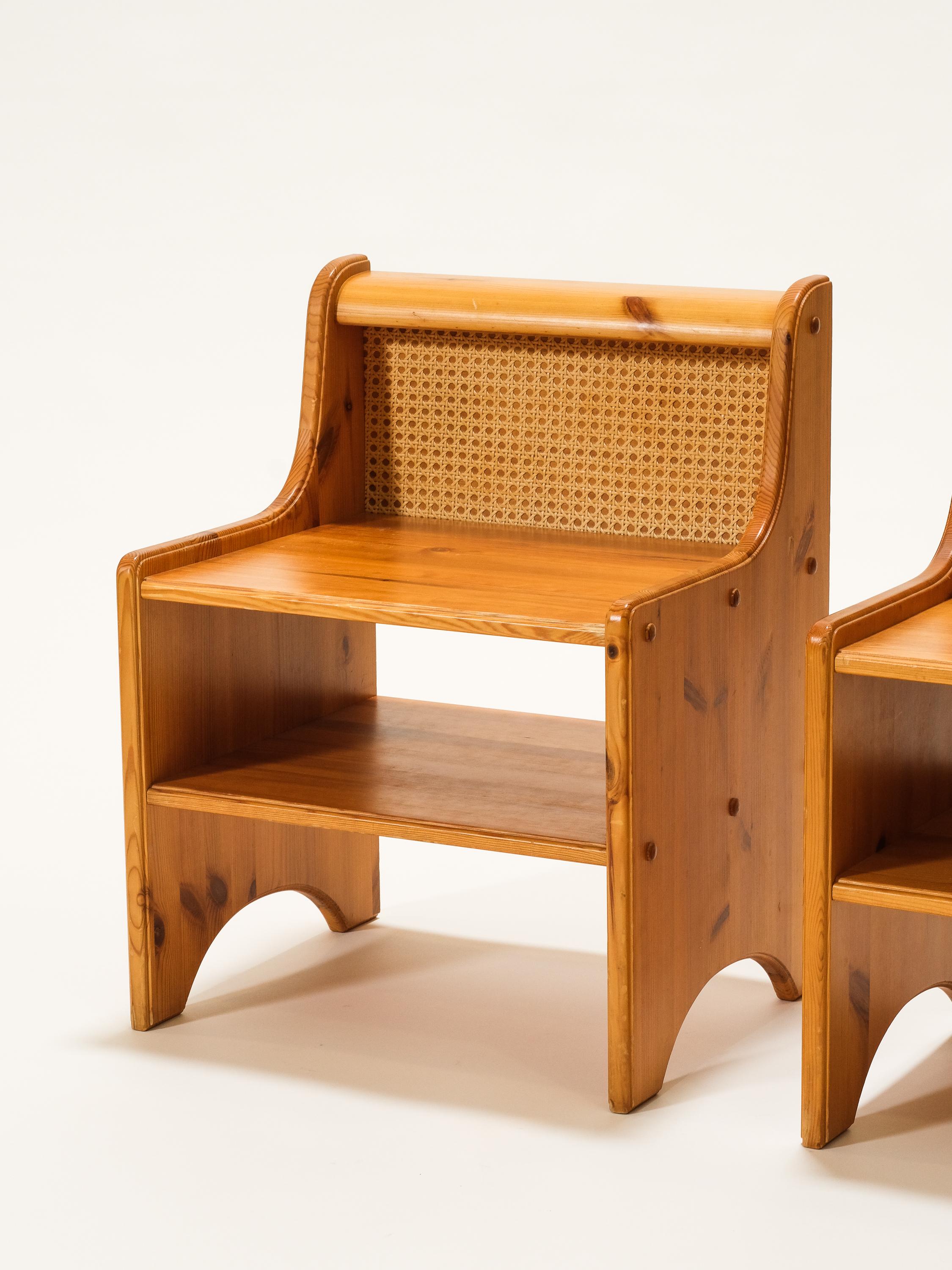 Mid-Century Modern Scandinavian Mid-Century Pine & Rattan Bedside Tables, Set of 2 For Sale