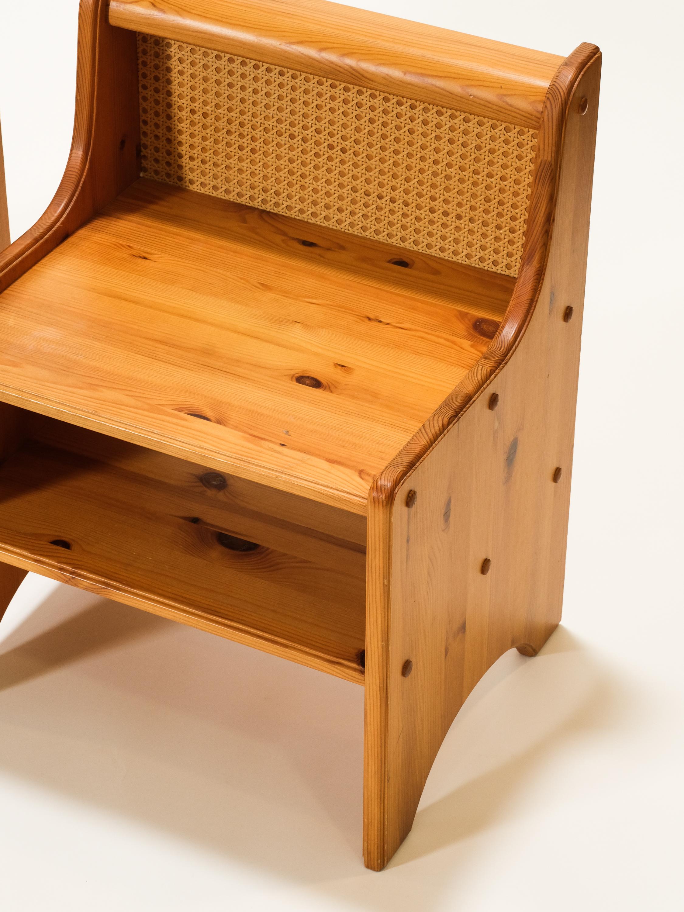 Swedish Scandinavian Mid-Century Pine & Rattan Bedside Tables, Set of 2 For Sale