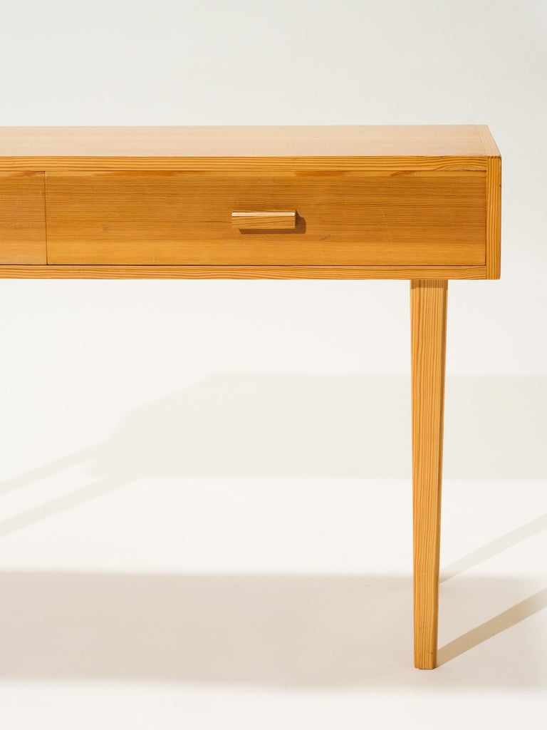 Scandinavian MidCentury Pine Side Table with Two Drawers For Sale at