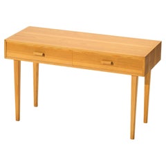 Scandinavian Mid-Century Pine Side Table with Two Drawers