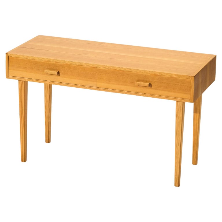 Scandinavian MidCentury Pine Side Table with Two Drawers For Sale at