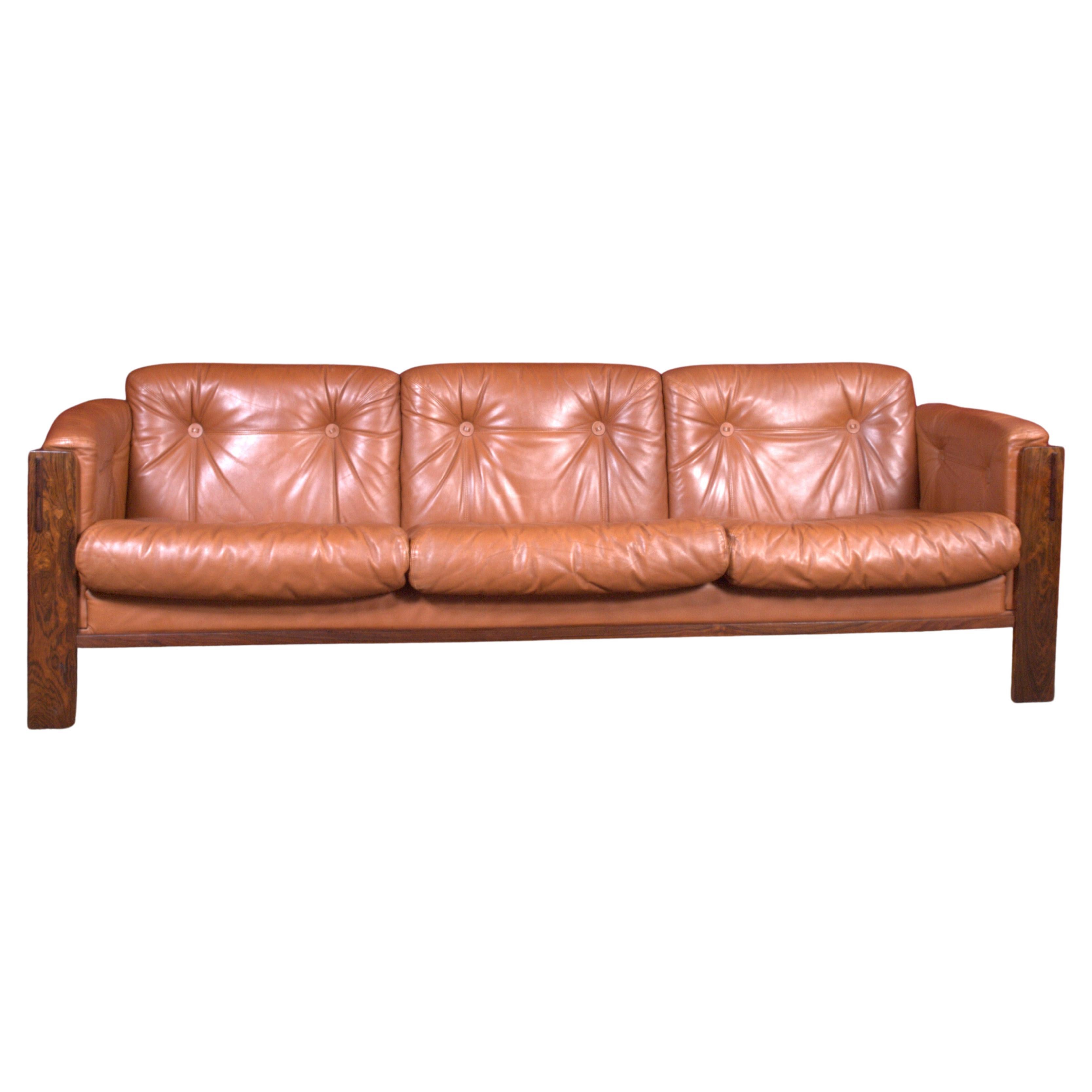 Scandinavian Midcentury Rosewood Leather Couch / Sofa