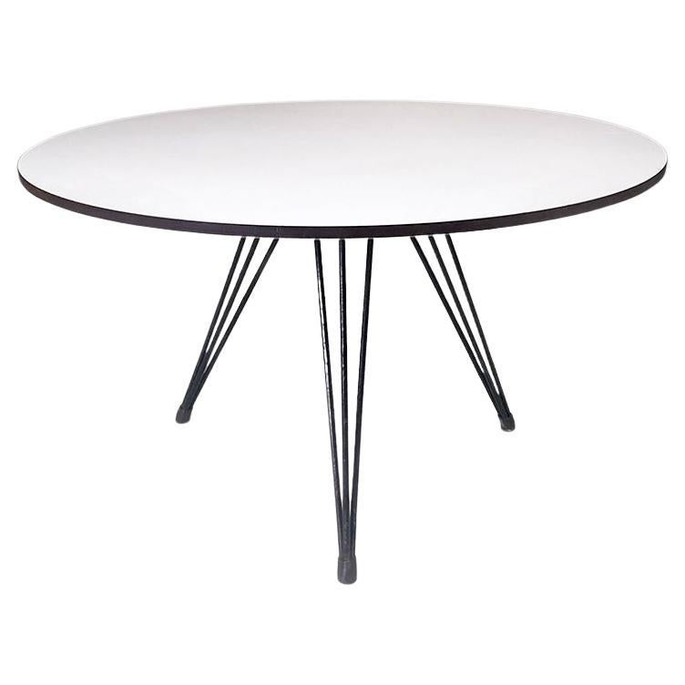 Scandinavian Midcentury Round White Laminate and Black Metal Coffee Table, 1960s For Sale