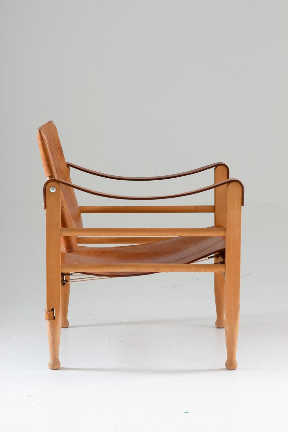 Scandinavian Midcentury Safari Chairs by Aage Bruun & Søn in Cognac Leather In Good Condition In Karlstad, SE