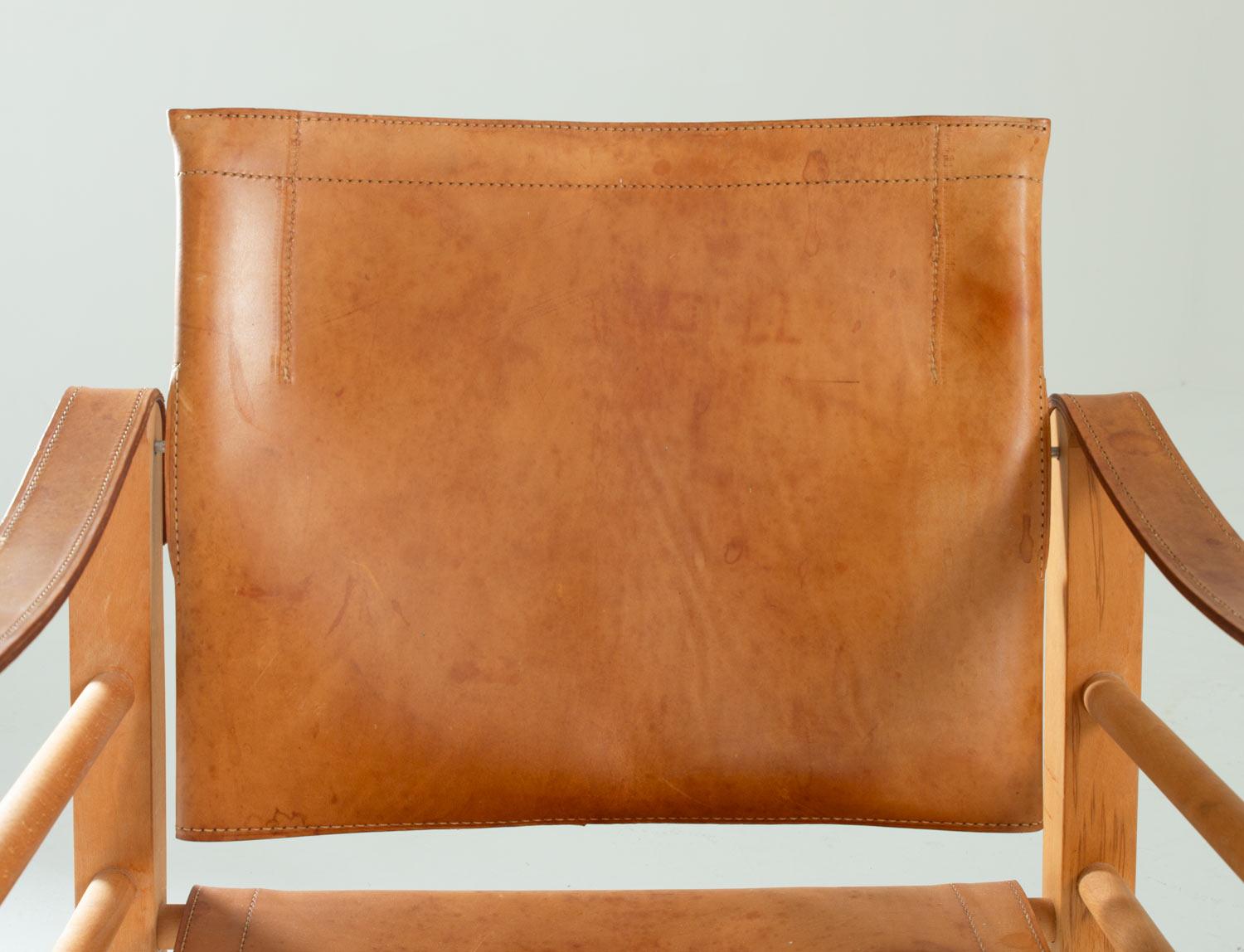 Beech Scandinavian Midcentury Safari Chairs by Aage Bruun & Søn in Cognac Leather