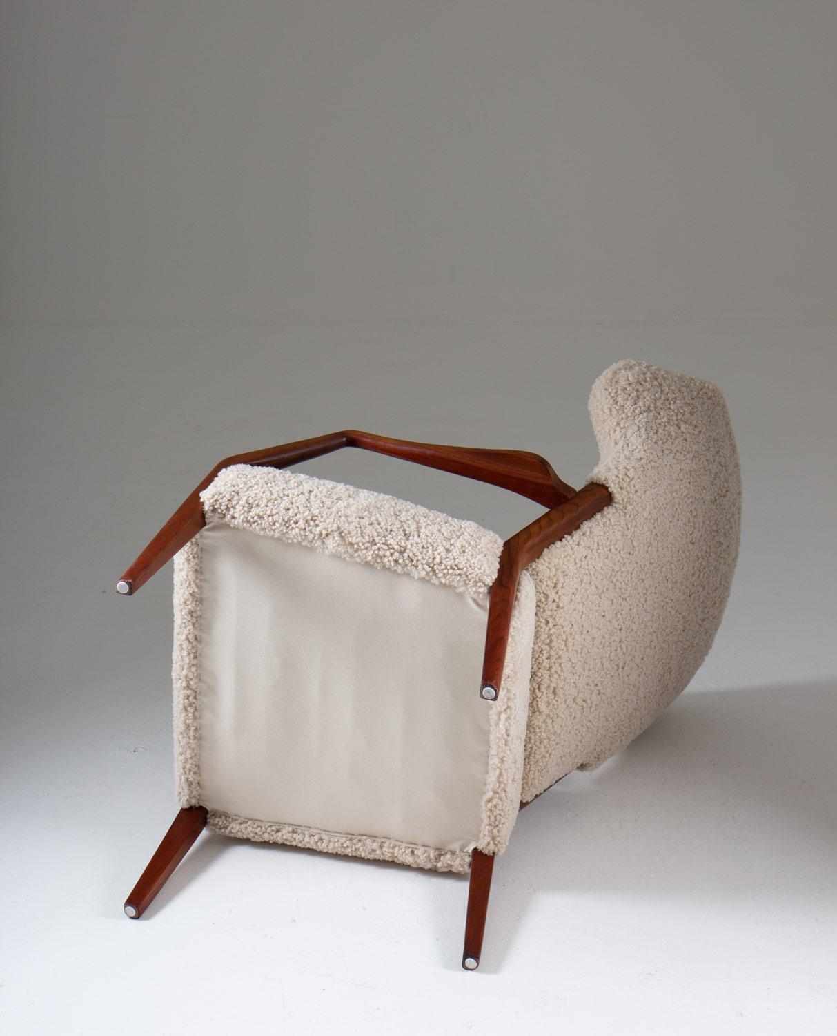 Stained Scandinavian Mid Century Sheepskin Lounge Chair