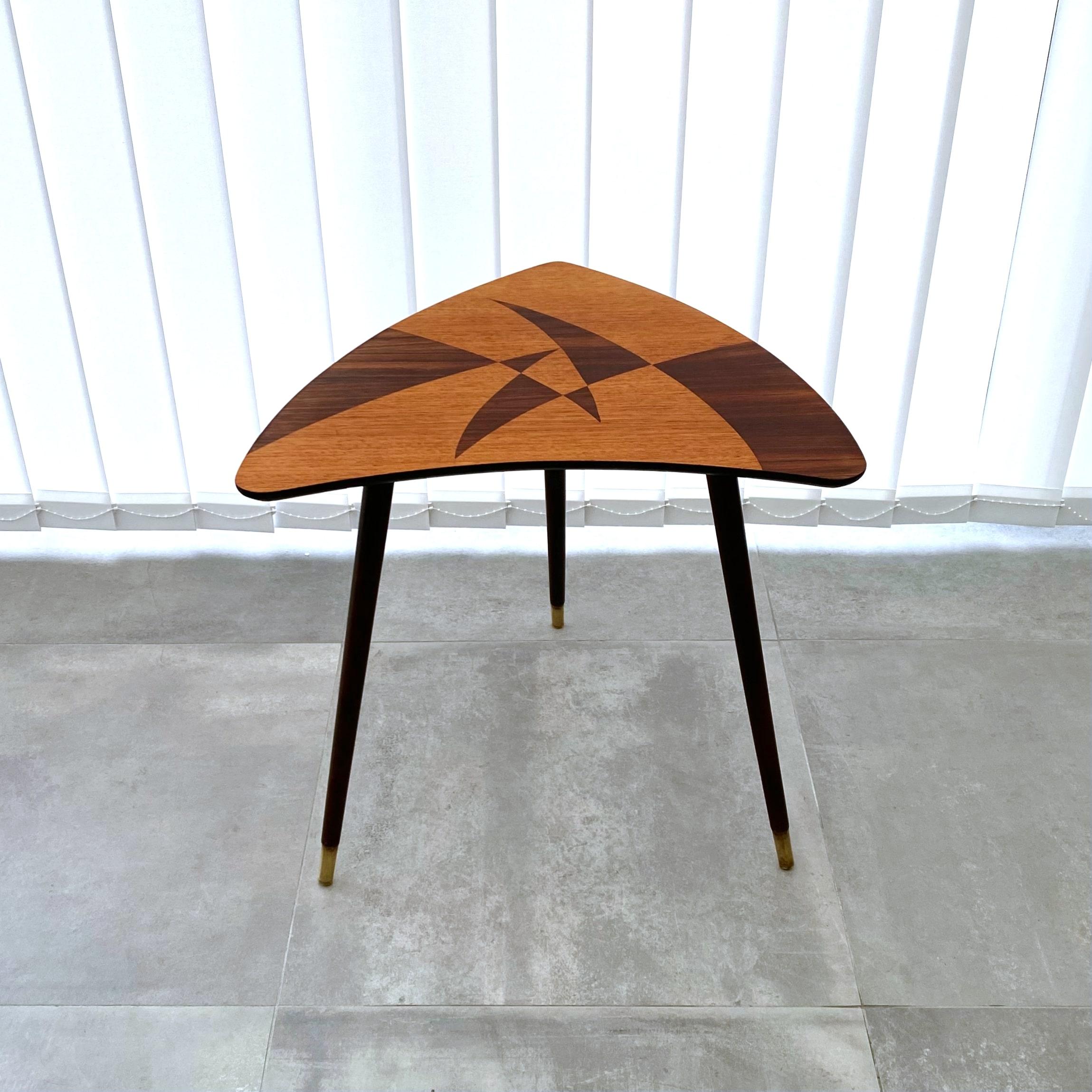Scandinavian Modern Scandinavian mid-century side table with geometric wooden inlays, Sweden, 1950s For Sale