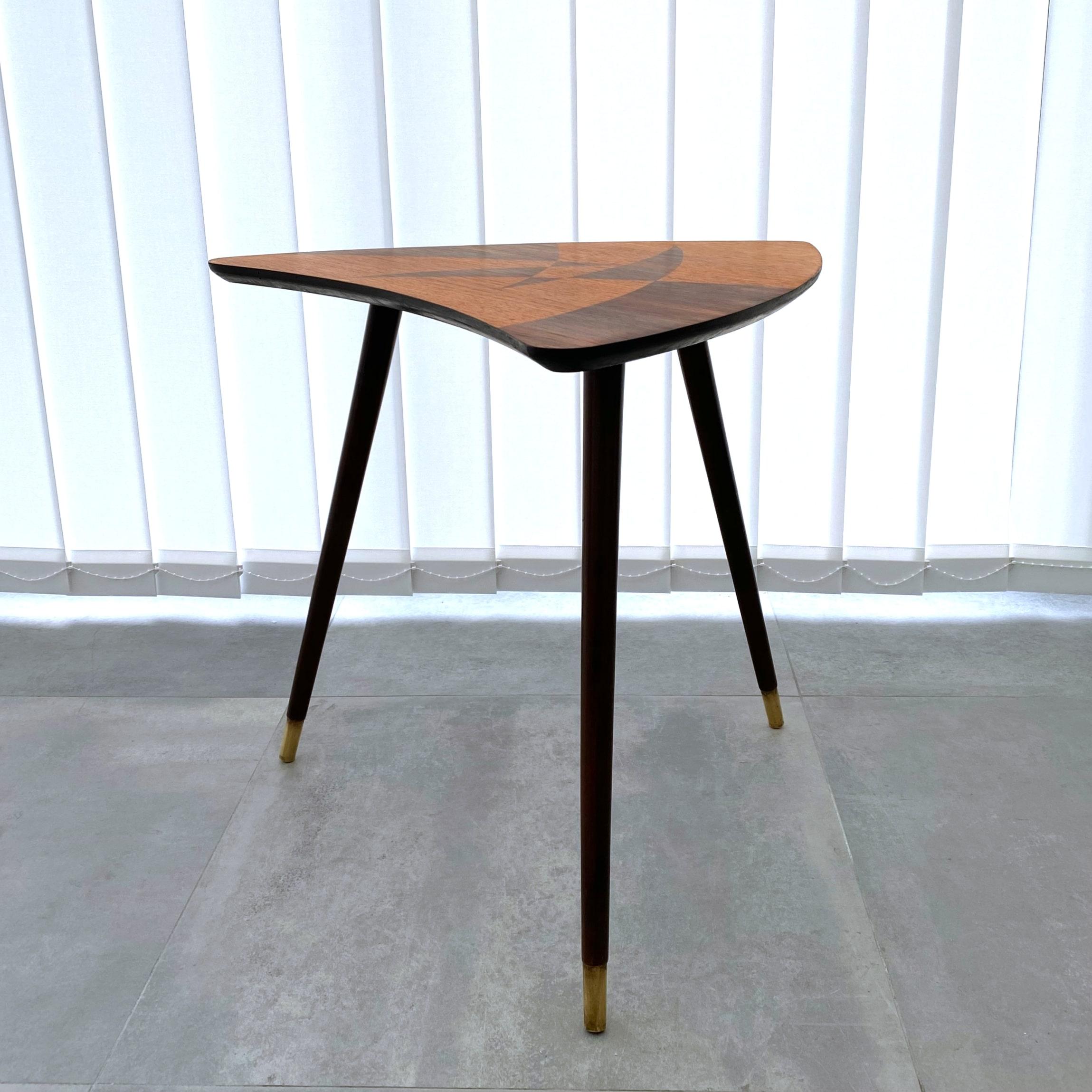 Swedish Scandinavian mid-century side table with geometric wooden inlays, Sweden, 1950s For Sale