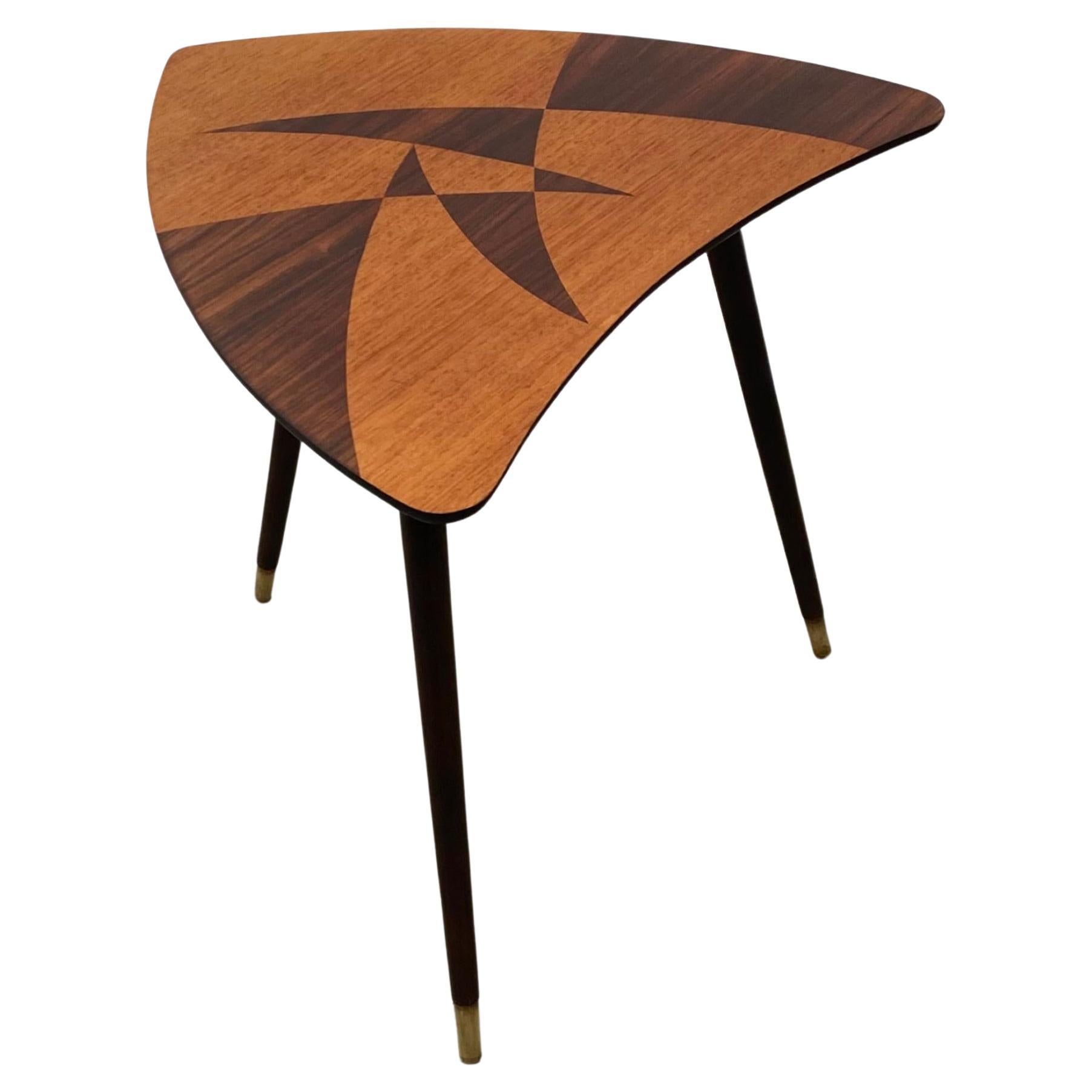 Scandinavian mid-century side table with geometric wooden inlays, Sweden, 1950s For Sale