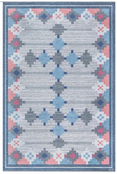 Tappeto scandinavo in stile Mid-Century, tessuto a trama piatta, color grigio ardesia, di Ulla Parkdal